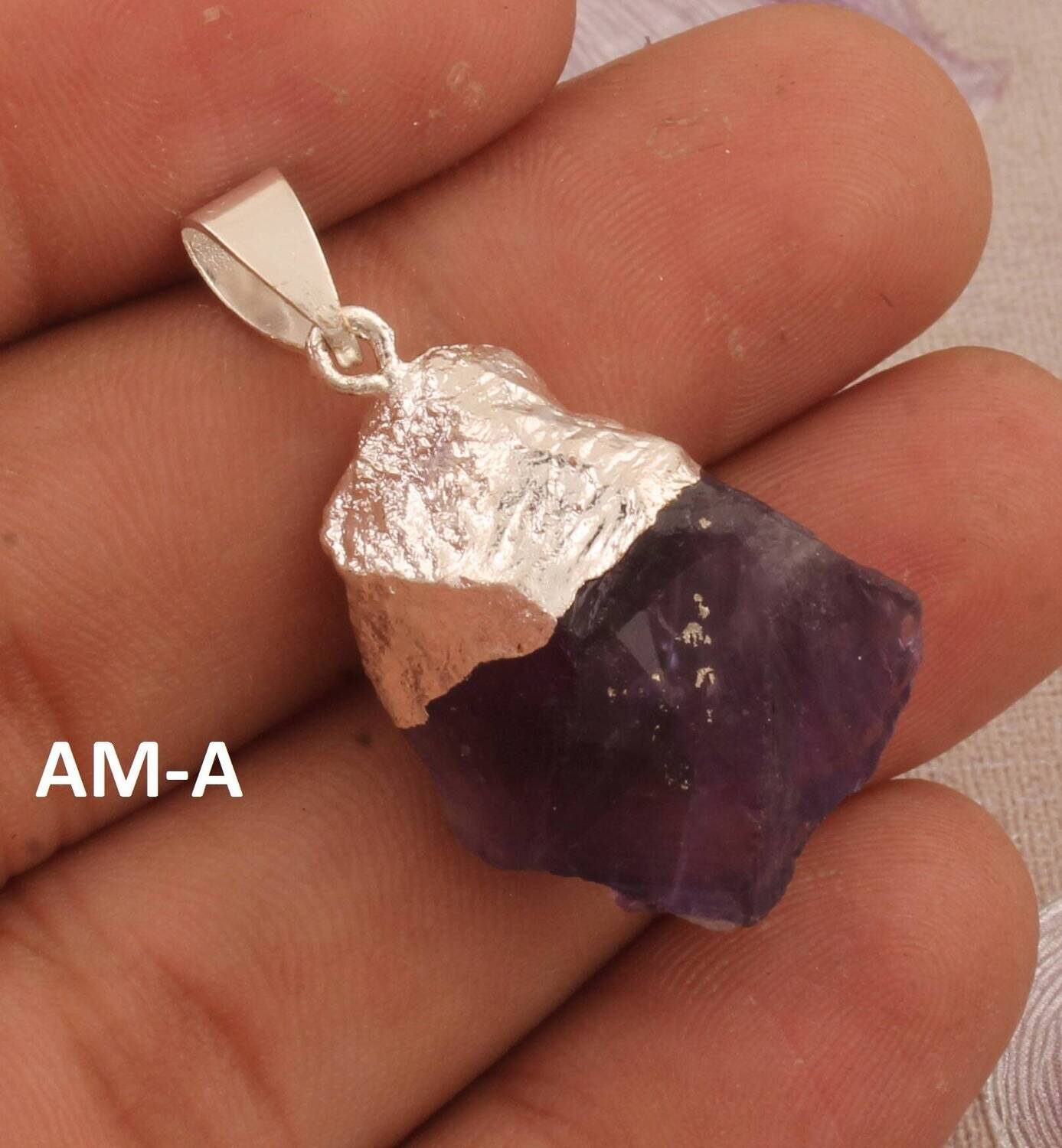 One-Of-Kind Pendant- Amethyst Rough Pendant - Handmade Pendant - Antique Silver Pendant - Natural Amethyst Rough Pendant For Mother