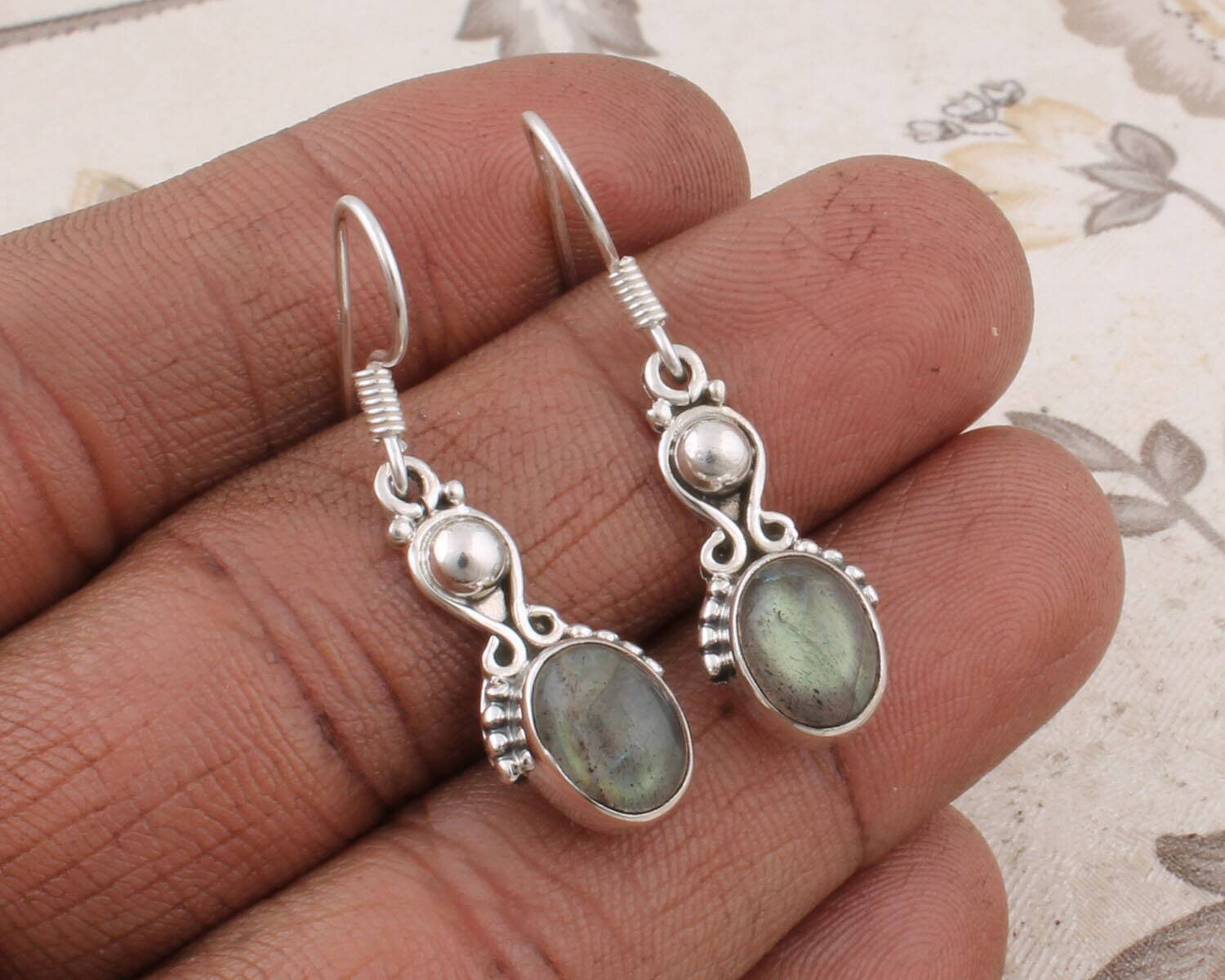 Real Labradorite Top Quality Gemstone Handcrafted Earring Cabochon Stone Boho Earring 925-Antique Silver Earring Etsy Cyber Valentine's Day