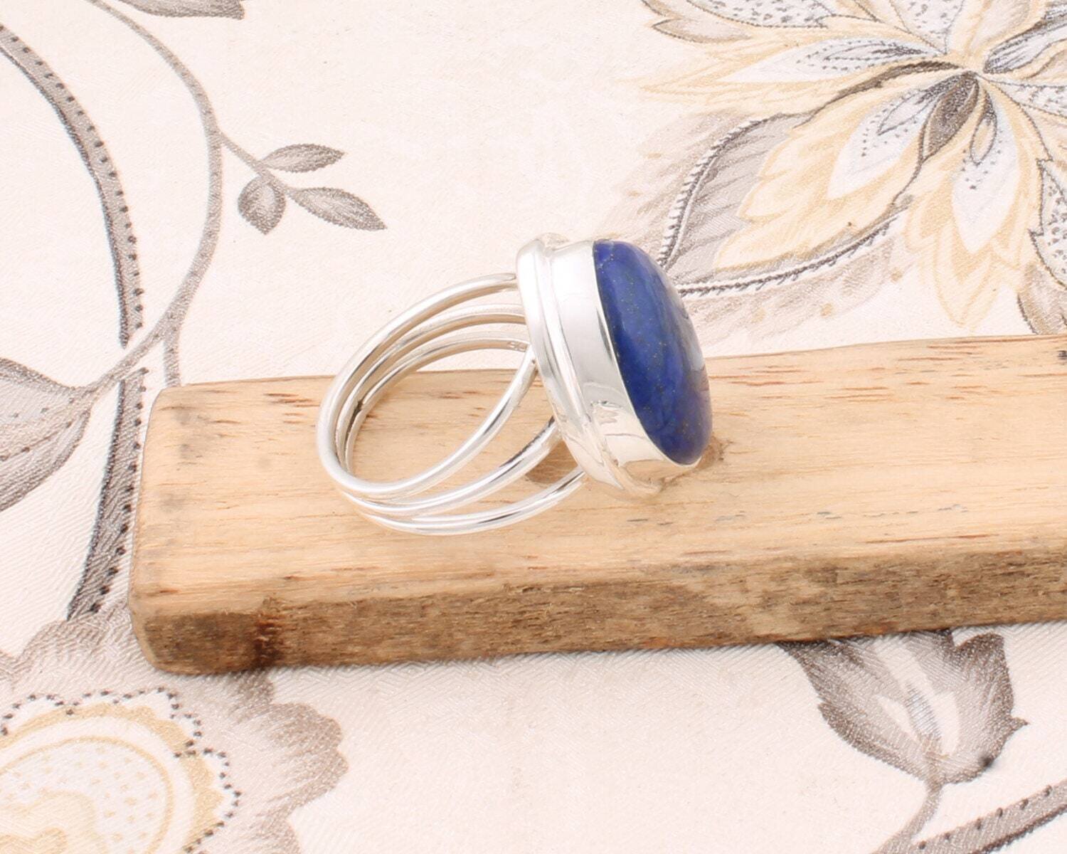 Natural Amazing Lapis Gemstone Cabochon Opaque Stone Boho Ring Girls Middle Finger Ring Lovely Gift Item Ring Gift For You L#-283394-R