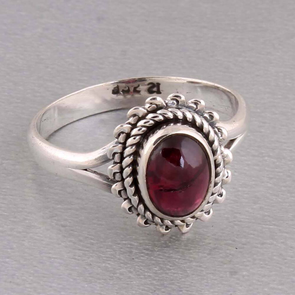 Red Garnet Gemstone Oval Stone Silver Ring 925 Sterling Silver Red Garnet Gemstone Ring-Silver 925 Gemstone Ring Antique SilverCyber2021
