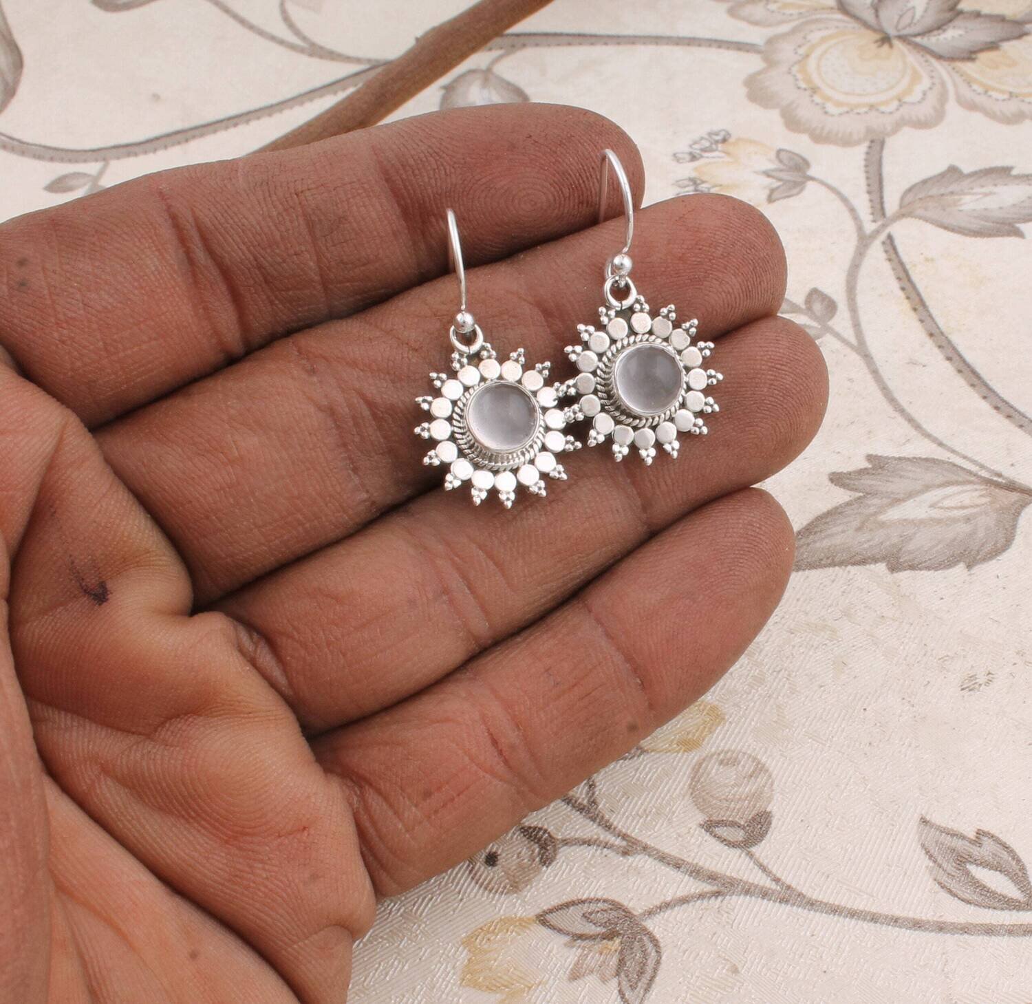 Amazing Rose Quartz AAA+Quality Gemstone Earring Cabochon Stone Boho Earring 925-Sterling Solid Silver Earring HandmadeCyber2021Birthstone