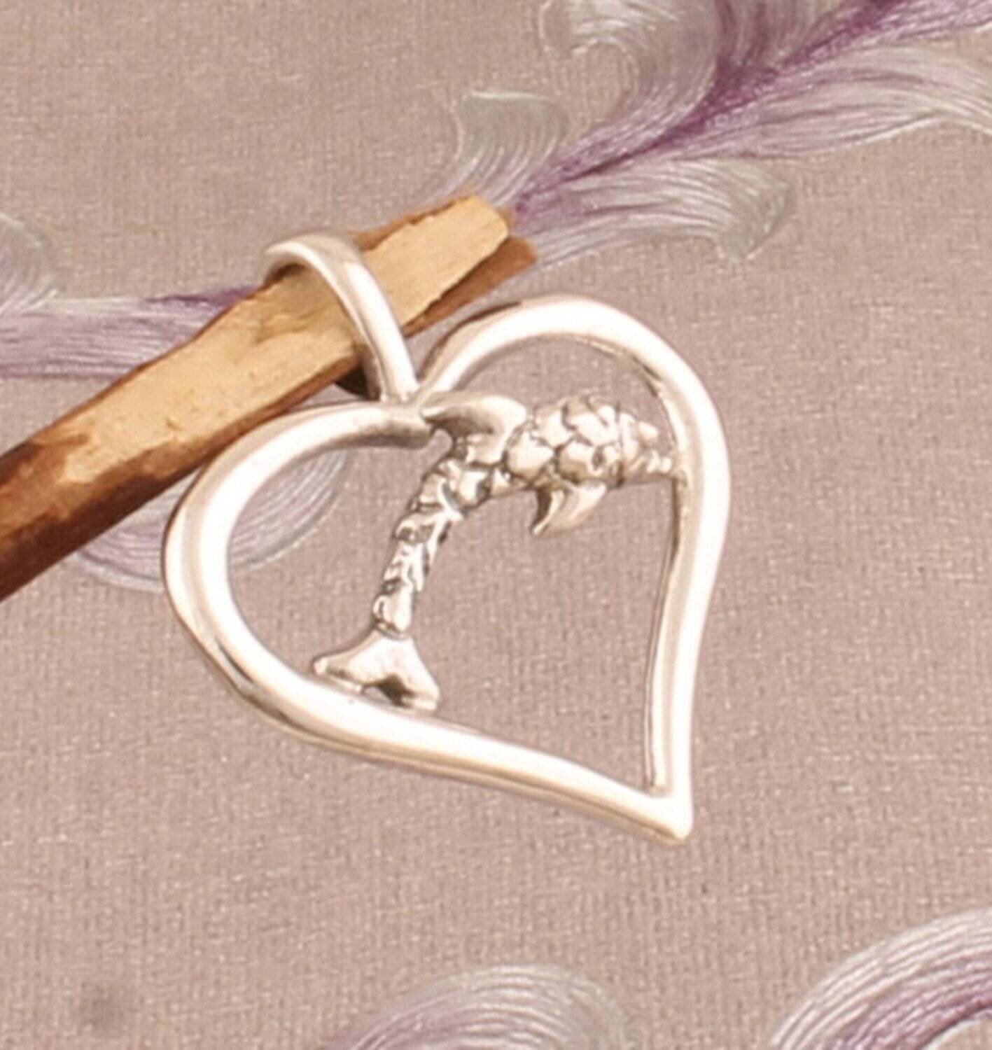 Heart Solid 925 Sterling Silver Necklace Pendant, Silver Dolphin Pendant, Handmade Boho Silver Heart Necklace, Heart Jewelry Gift For Friend