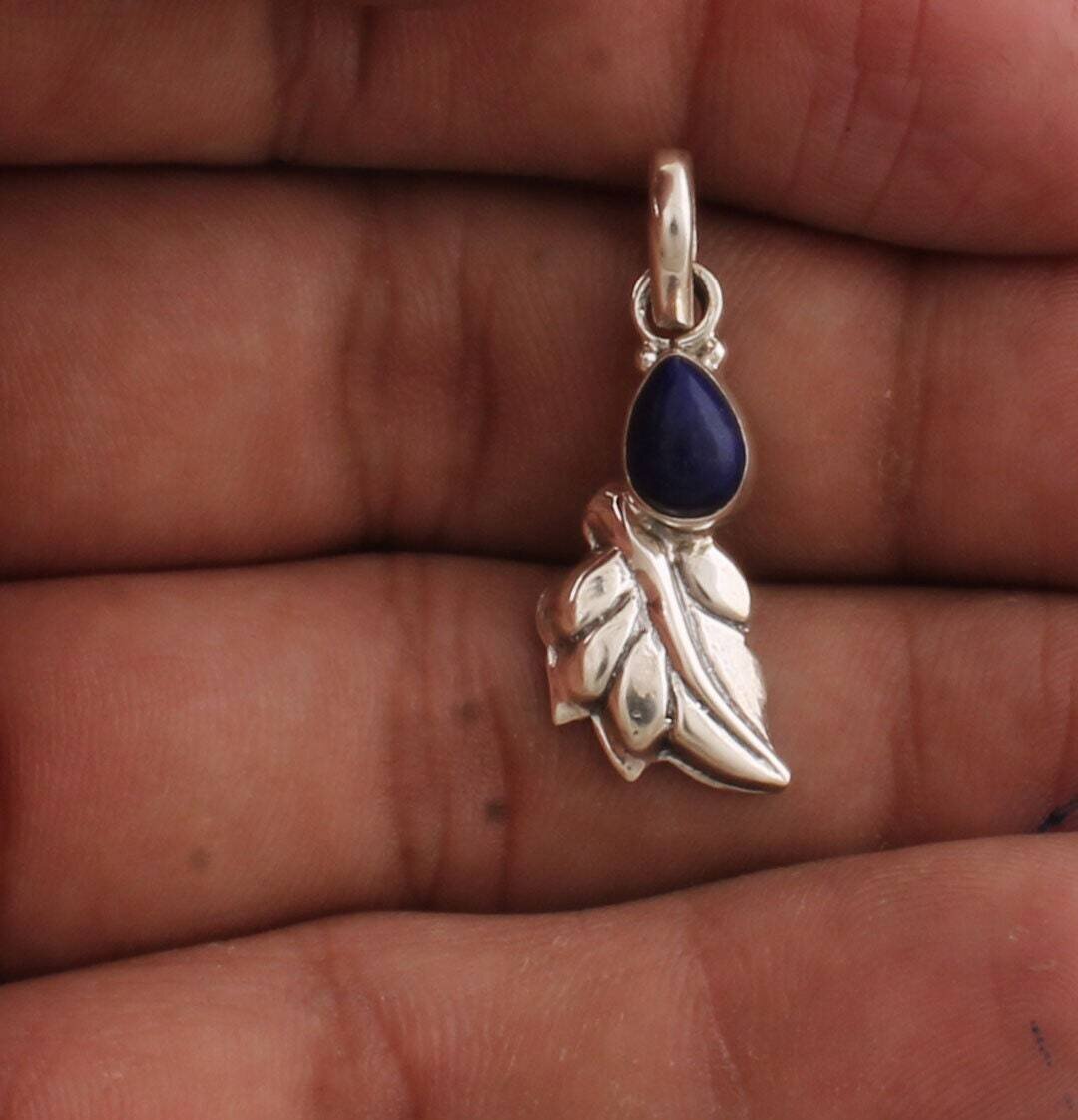 Natural Beautiful Lapis Gemstone Necklace-Pear Cabochon Necklace,December Birth Stone Necklace 925-Antique Silver Pendant Gift For Her !!!
