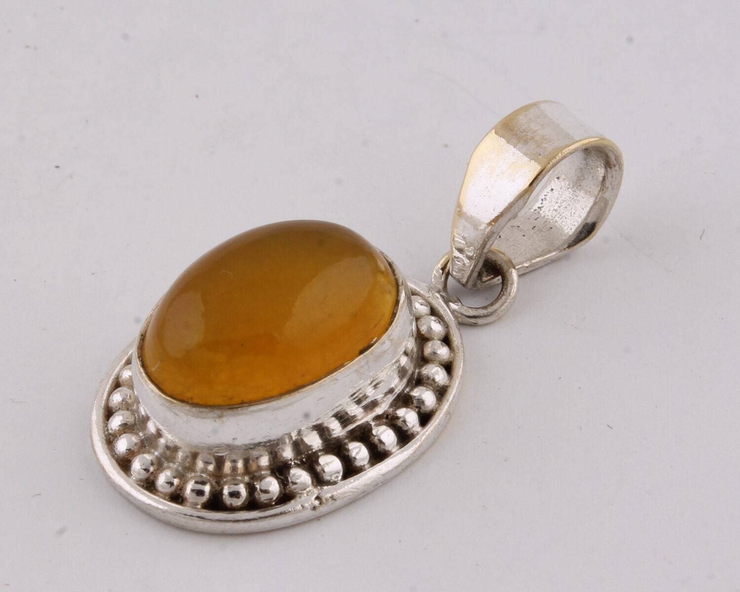 Solid 925 Sterling Silver Yellow Jade Oval Shape Stone Necklace Pendant, Designer Handmade Jewelry, Women Wedding jewelry, Present For Her