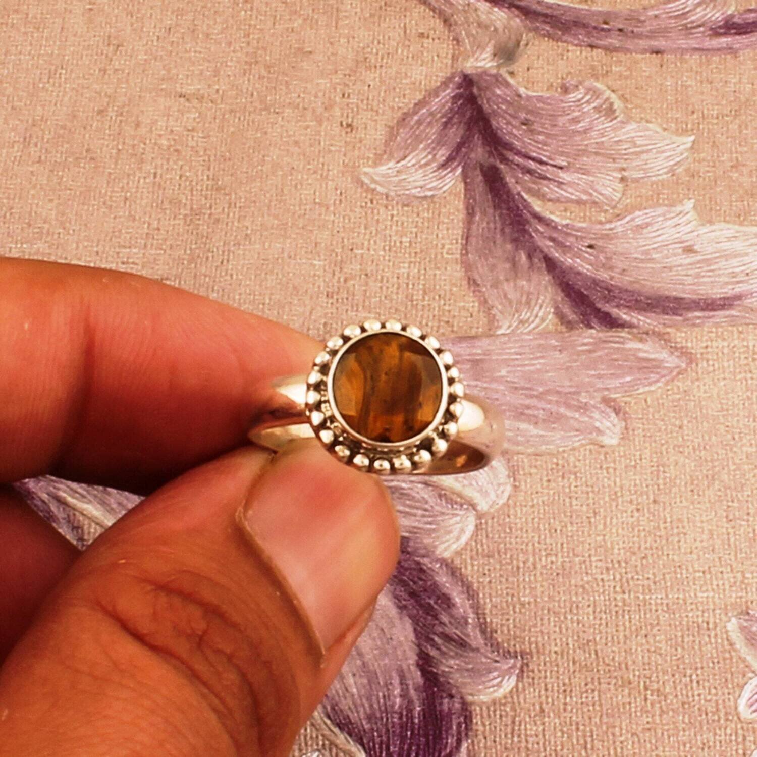 Gift For You ! 925-Sterling Silver Solid Ring With Natural Tiger-Eye Gemstone Ring Cut Top Rare Stone Boho Ring-Ring Finger Ring L# 282327
