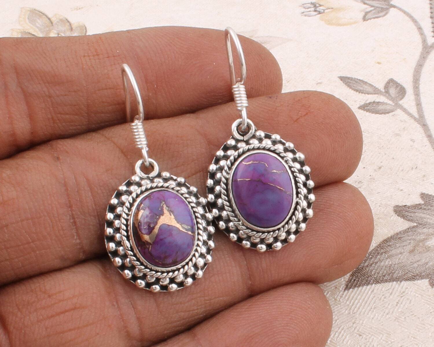 Amazing Composite Turquoise AAA+Quality Gemstone Earring Cabochon Stone Boho Earring 925-Sterling Solid Silver Earring HandmadeBirthstone