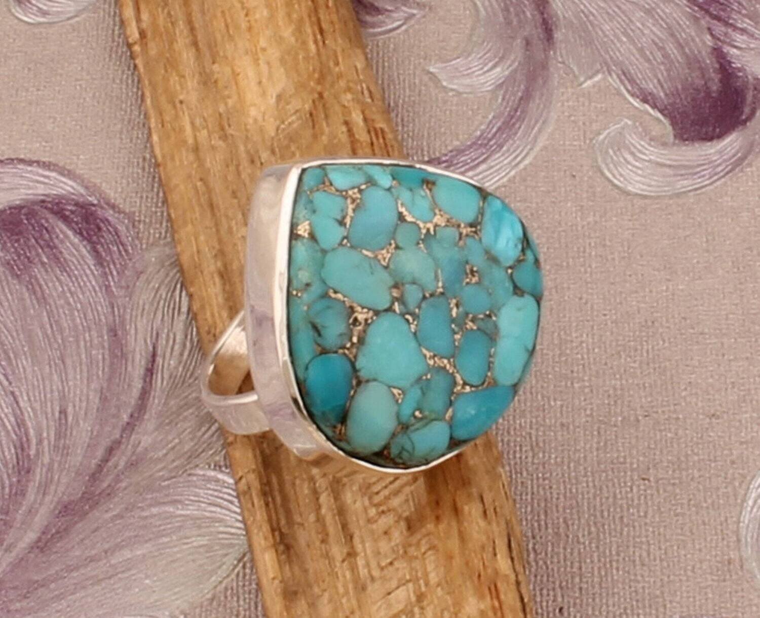 Mohave Turquoise Heart Gemstone Ring, 925 Sterling Silver Designer Handmade Ring, Valentines Day Jewelry Gift For Women, Etsy Cyber 2021
