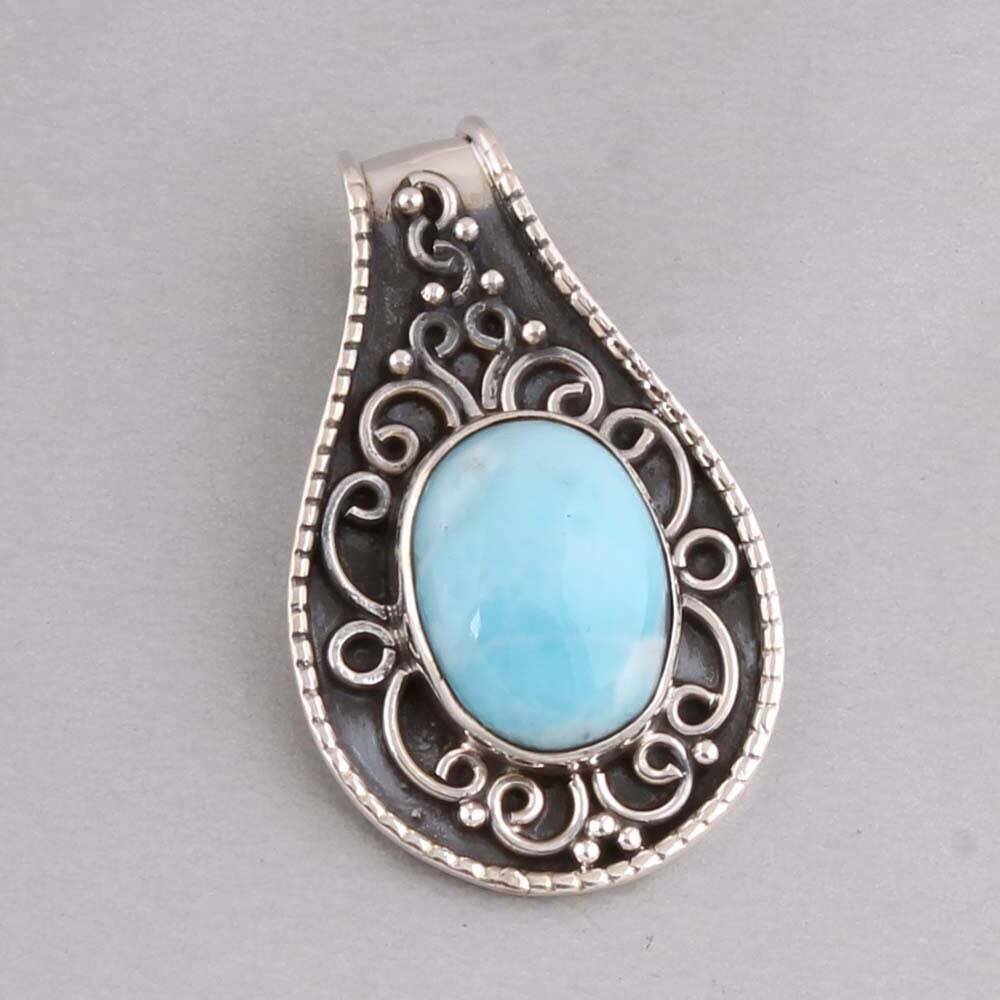 Natural Larimar Gemstone Necklace Pendant Solid 925 Sterling Silver Designer Pendant For Women Wedding Anniversary Gifts IdeaBirthstone