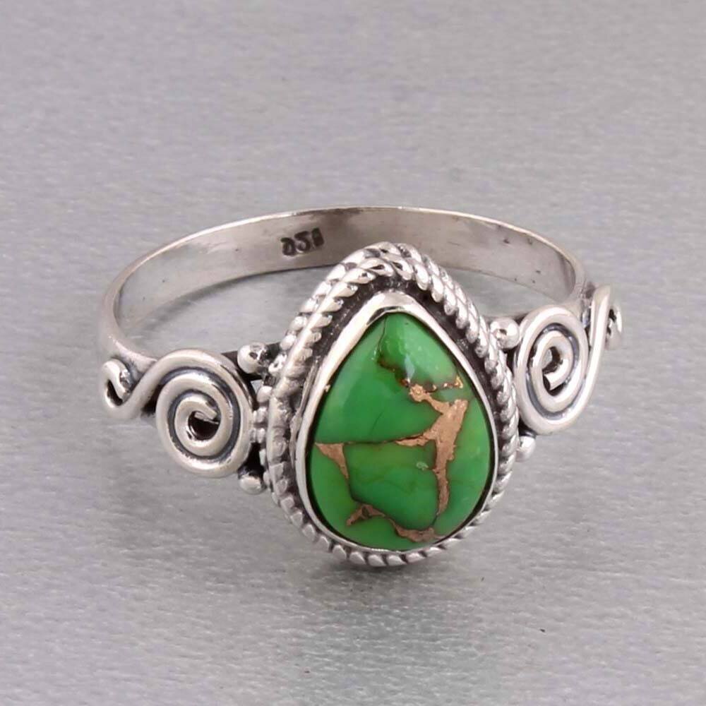 Silver Ring 925 Sterling Silver Ring Composite Turquoise Gemstone Antique Silver Ring Hot Gemstone Ring Middle Finger Ring Gift For Her