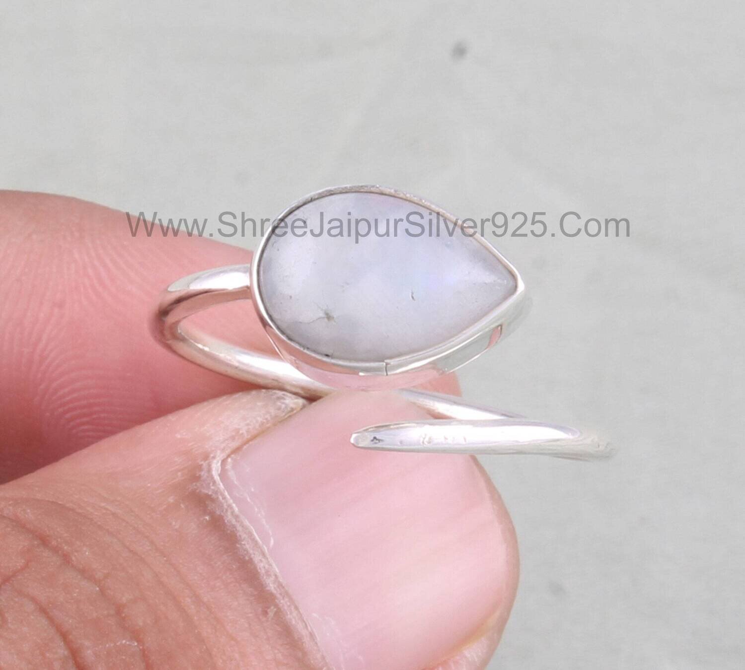 Adjustable Silver Pear Gemstone Ring For Women, 925 Sterling Silver Rainbow Moonstone Ring, Designer Handmade Gemstone Ring Anniversary Gift