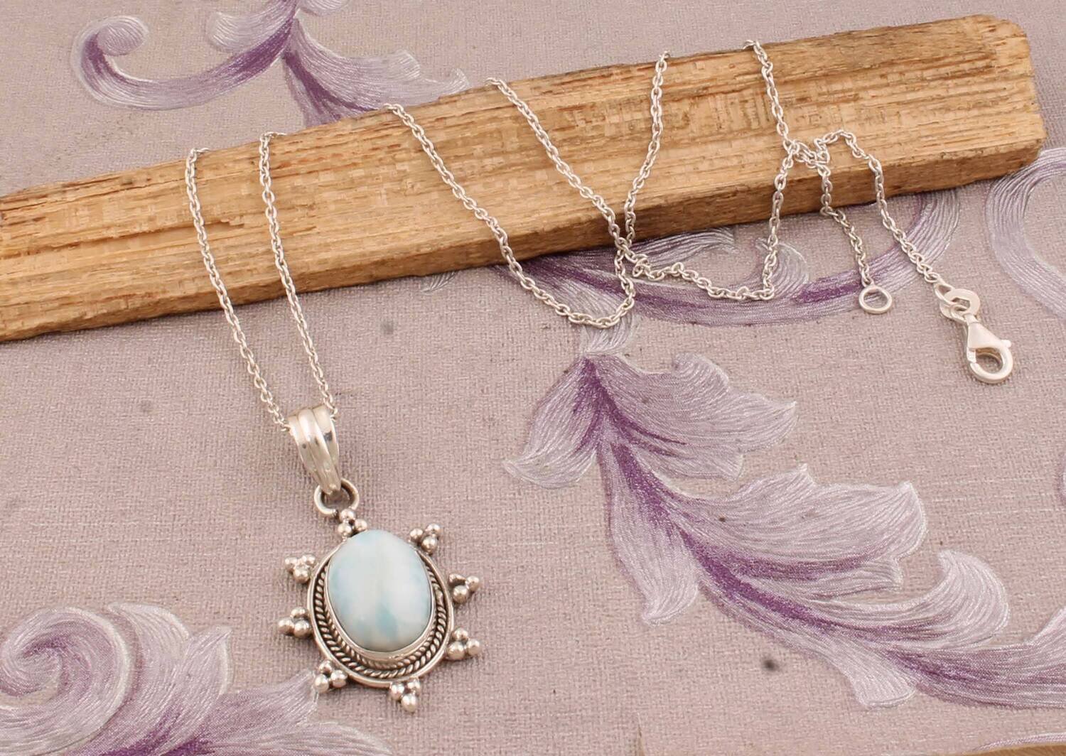 Top Quality Natural Larimar Gemstone Necklace - Cabochon Stone Necklace - 925-Sterling Silver Necklace - Wedding Necklace - Gift For Her !!!