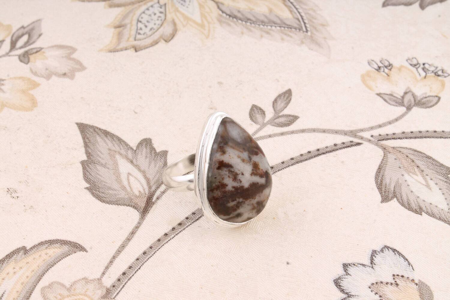 Gift For You ! Solid 925-Sterling Silver Ring With Natural Coco Jasper Gemstone Ring Cabochon Stone Boho Ring Middle Finger Ring(282420)