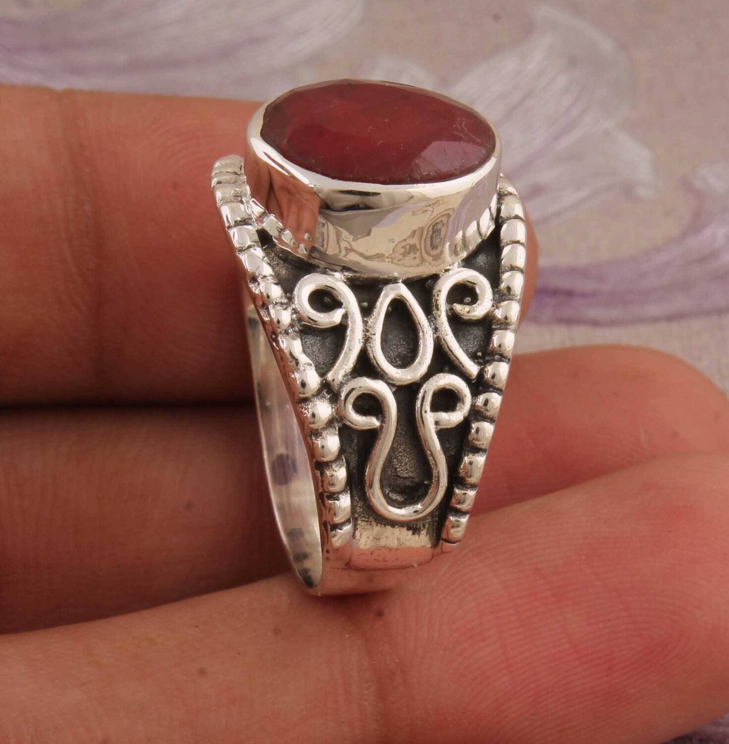 Corendam Ruby AAA+Quality Gemstone Ring 925-Sterling Silver Ring,Antique Silver Ring,Oval Gift Item Ring Wedding Gift Item RingCyber2021