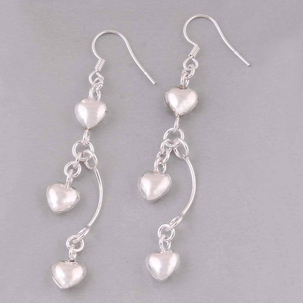 Solid 925 Sterling Silver Dangle Earrings For Women, Plain Silver Earring, Heart Love Earrings, Dangling Earring, Unique, Anniversary Gifts.