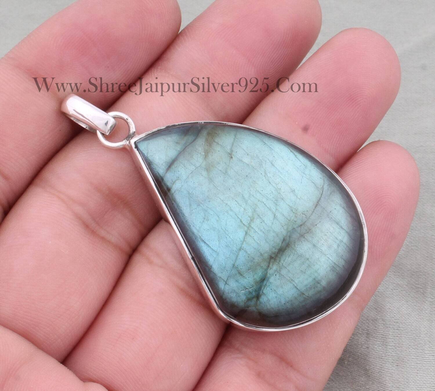 Natural Labradorite Gemstone Necklace, 925 Silver Pendant For Women, Blue Fancy Stone AAA+Quality, Cabochon Pendant, Adorable, Birthday Gift