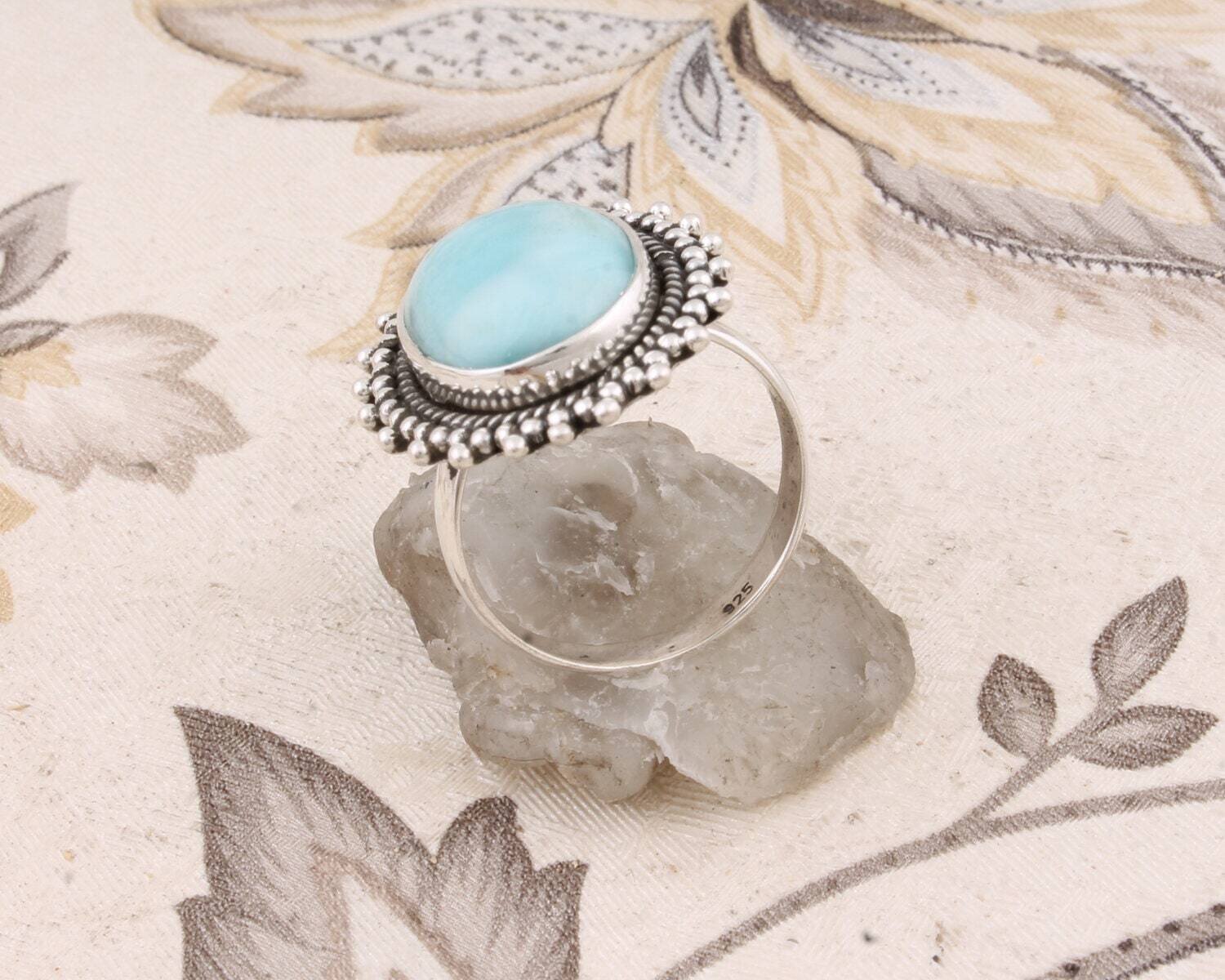 Gift For You ! Solid 925-Sterling Solid Silver Ring With Natural Larimar Top Quality Gemstone Ring Handcrafted Boho Ring  Ring Finger