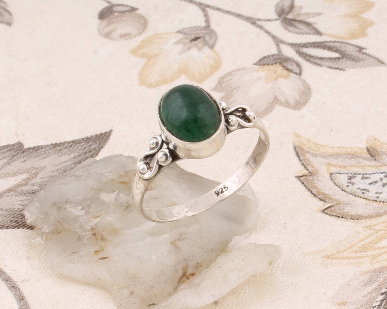 Charm Ring Gift For You ! 925-Sterling Silver Ring With Natural Green Jade Gemstone Ring Handcrafted Charm &amp; Boho Ring Index Finger Ring