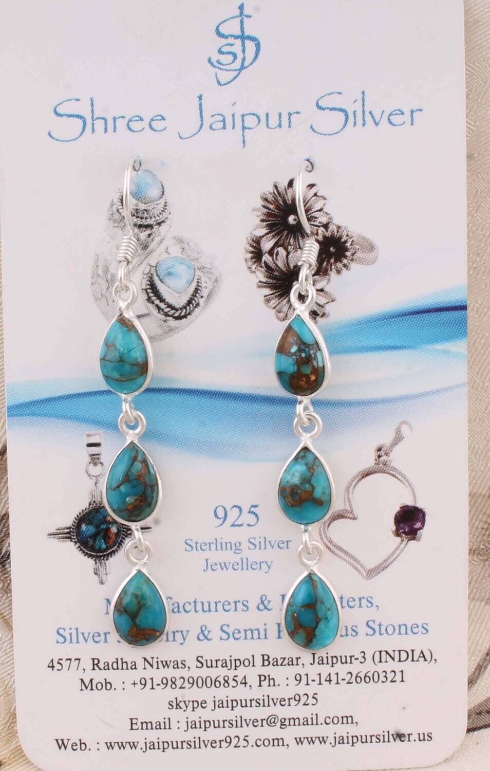 Real Composite Turquoise AAA+Quality Gemstone Earring Cabochon Stone Boho Earring 925-Antique Silver Earring,Wedding Earring Gift For Her