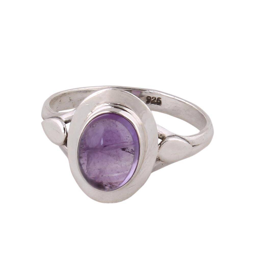 Natural Beautiful Amazing Amethyst  AAA+Quality Gemstone Ring Cabochon Transparency Stone Boho Ring 925-Silver Sterling Ring finger Ring