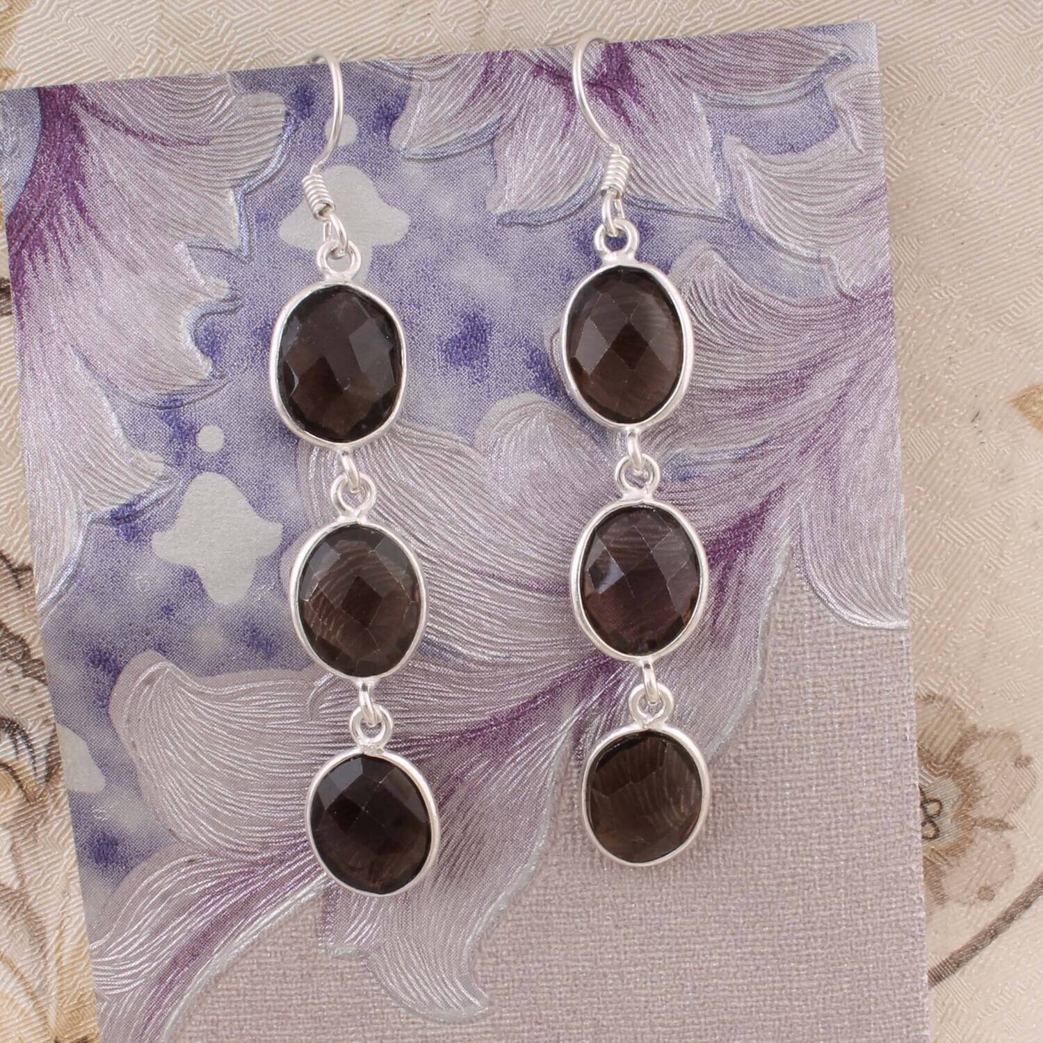 Natural Amazing Smokey AAA+Quality Gemstone Earring Cut Stone Boho Earring 925-Antique Silver Earring,Wedding Earring Gift For HerCyber2021