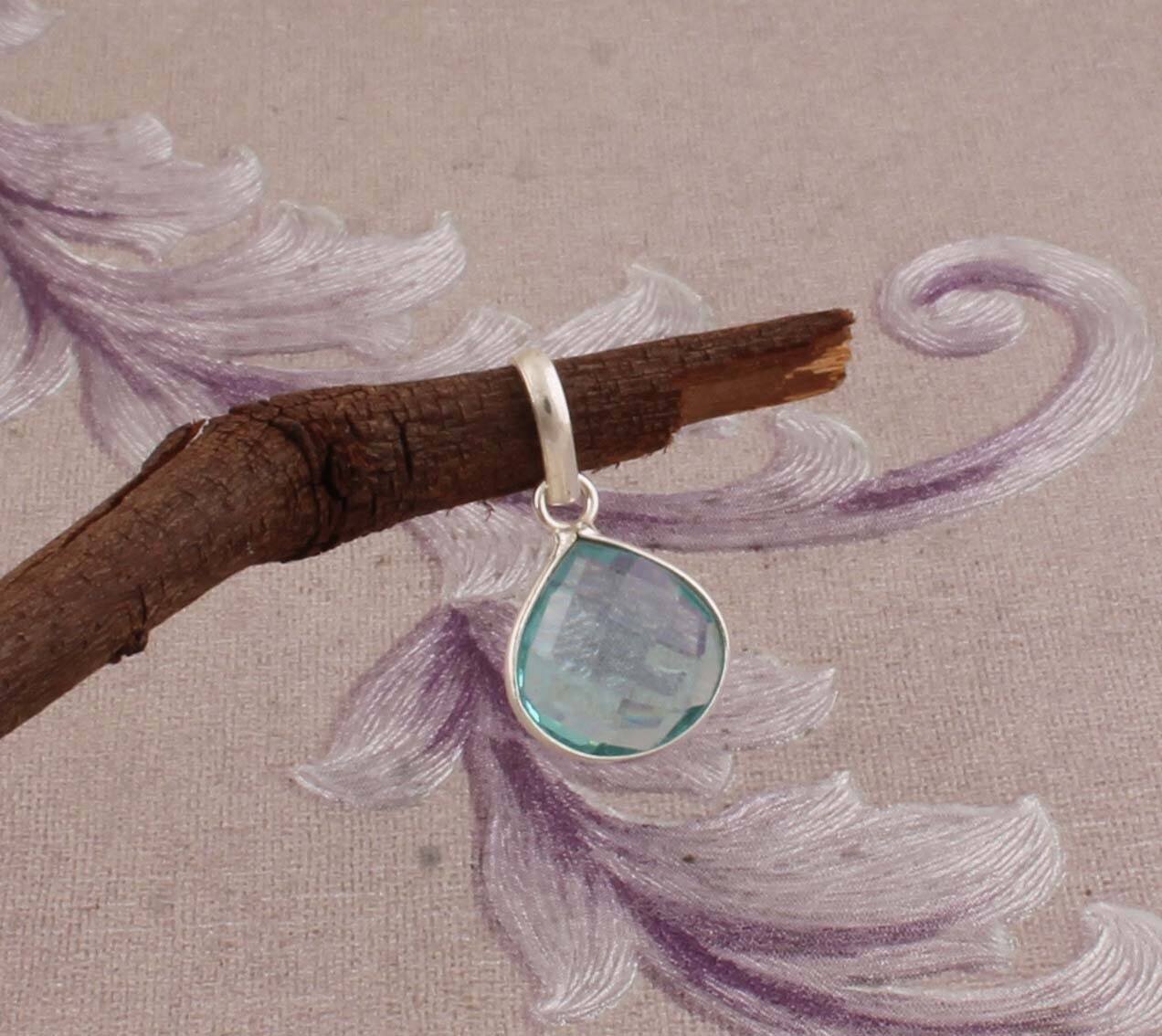 Beautiful Blue Topaz Top Quality Gemstone Pendant 925-Sterling Silver Pendant,Antique Silver Pendant,Small Size Pendant, Girls Pendant