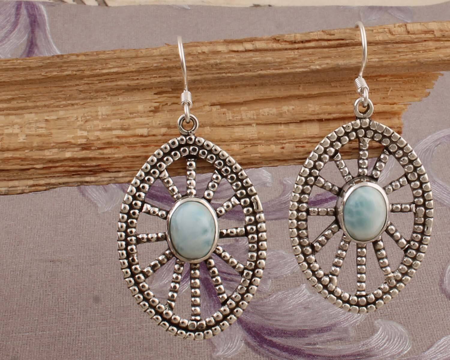 Top Quality Natural Larimar Gemstone Earring Oval Cabochon Stone Earring 925-Sterling Silver Earring Opaque Stone Earring Gift For Her