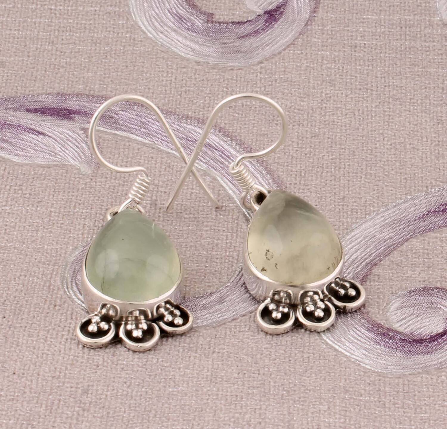 Natural Prehnite Top Quality Gemstone Earring,925-Sterling Silver Earring,Wedding Earring,Antique Silver Earring,Anniversary Gift Earring