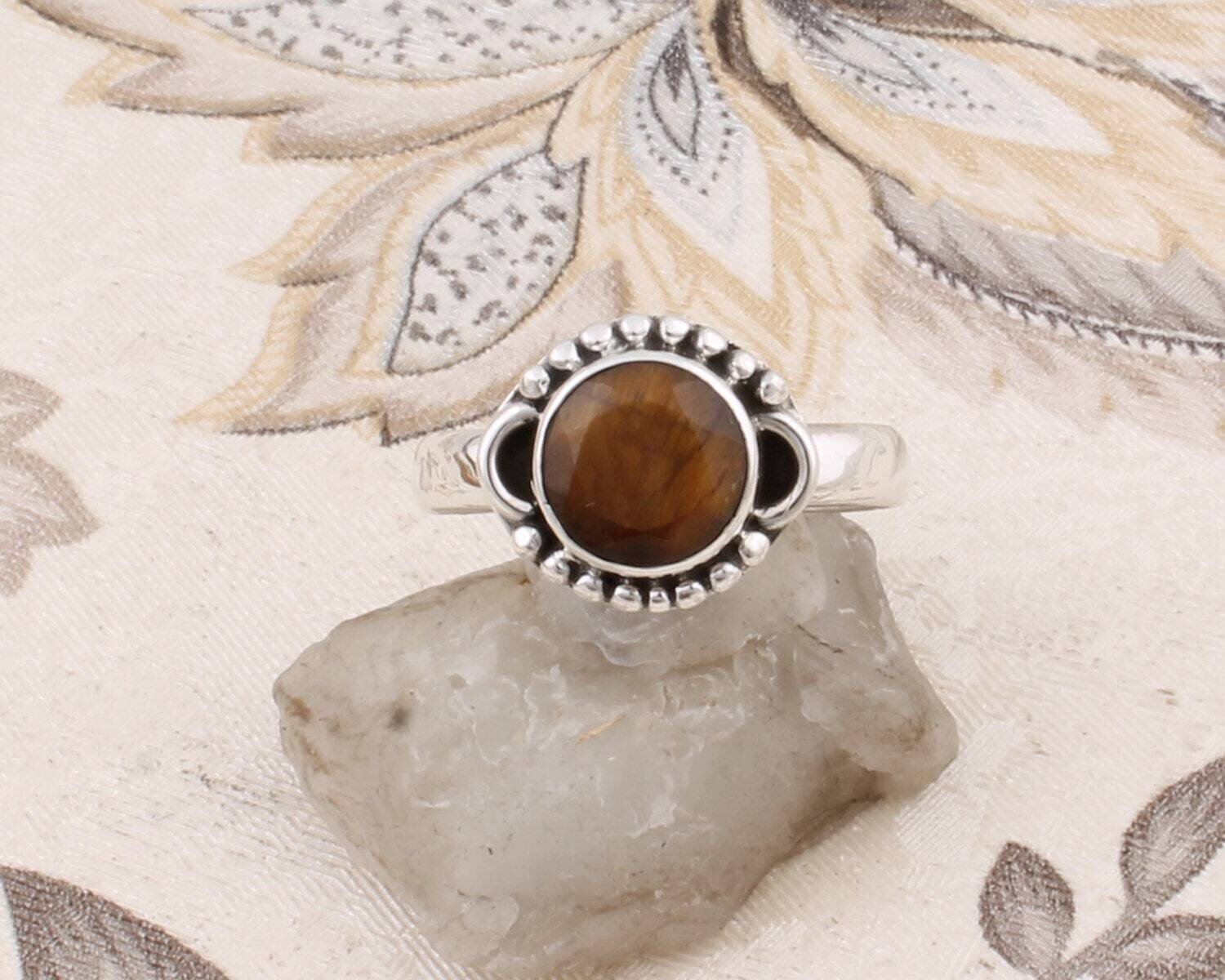 Gift For You ! 925-Sterling Silver Solid Ring With Natural Tiger-Eye Gemstone Ring Cut Top Rare Stone Boho Ring-Ring Finger Ring L# 282326