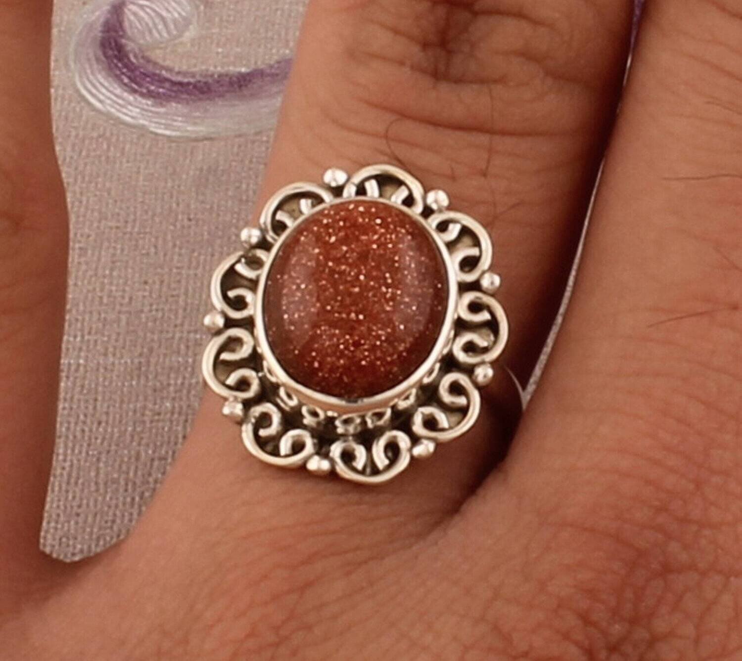 925 Sterling Silver Sunstone Oval Gemstone Ring, Designer Handmade Flower Boho Silver Ring, Valentine's Day Jewelry Gift, Etsy Cyber 2021