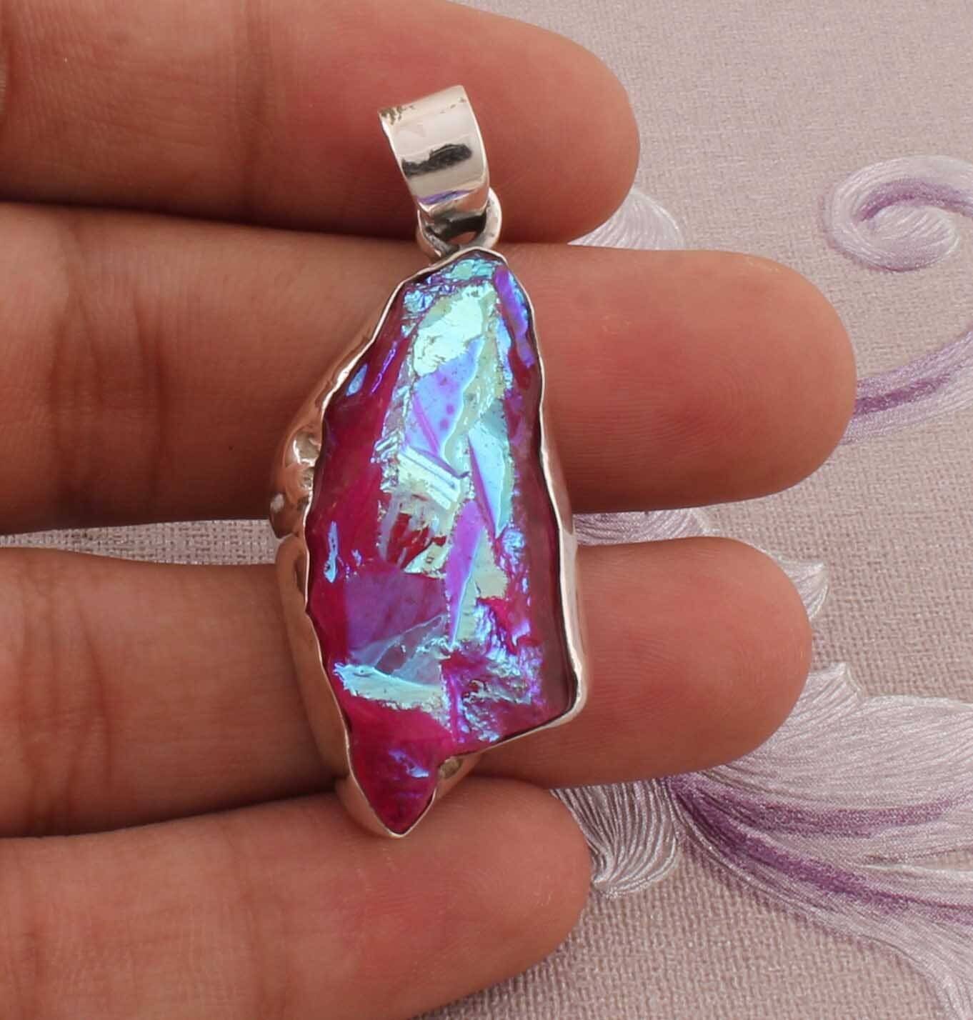 Pink Druzy Quartz Raw Top Quality Gemstone Pendant 925-Sterling Silver Pendant,Antique Silver Pendant,Druzy Raw Pendant Gift For Her