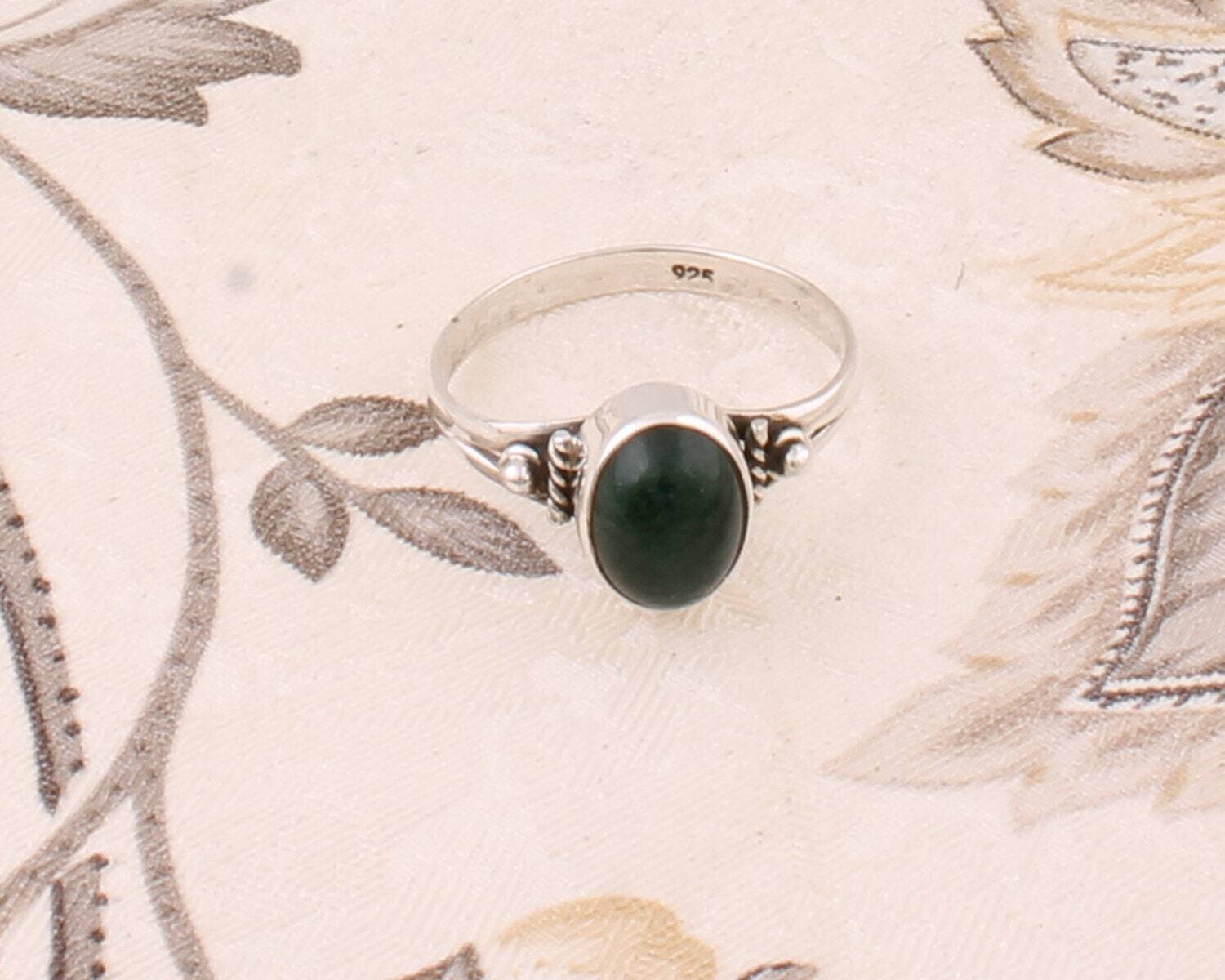 Handcrafted Ring With Natural Green Jade Gemstone Ring Cabochon &amp; Opaque Stone Boho Ring Girls Ring Finger Ring  925-Silver L#-283353-R