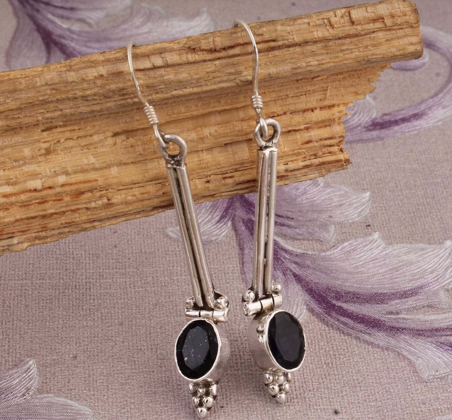 Natural Iolite Oval Shape Gemstone Silver Earrings, 925 Sterling Silver Earrings, Designer Handmade Iolite Earrings, Women Jewelry Gift Idea
