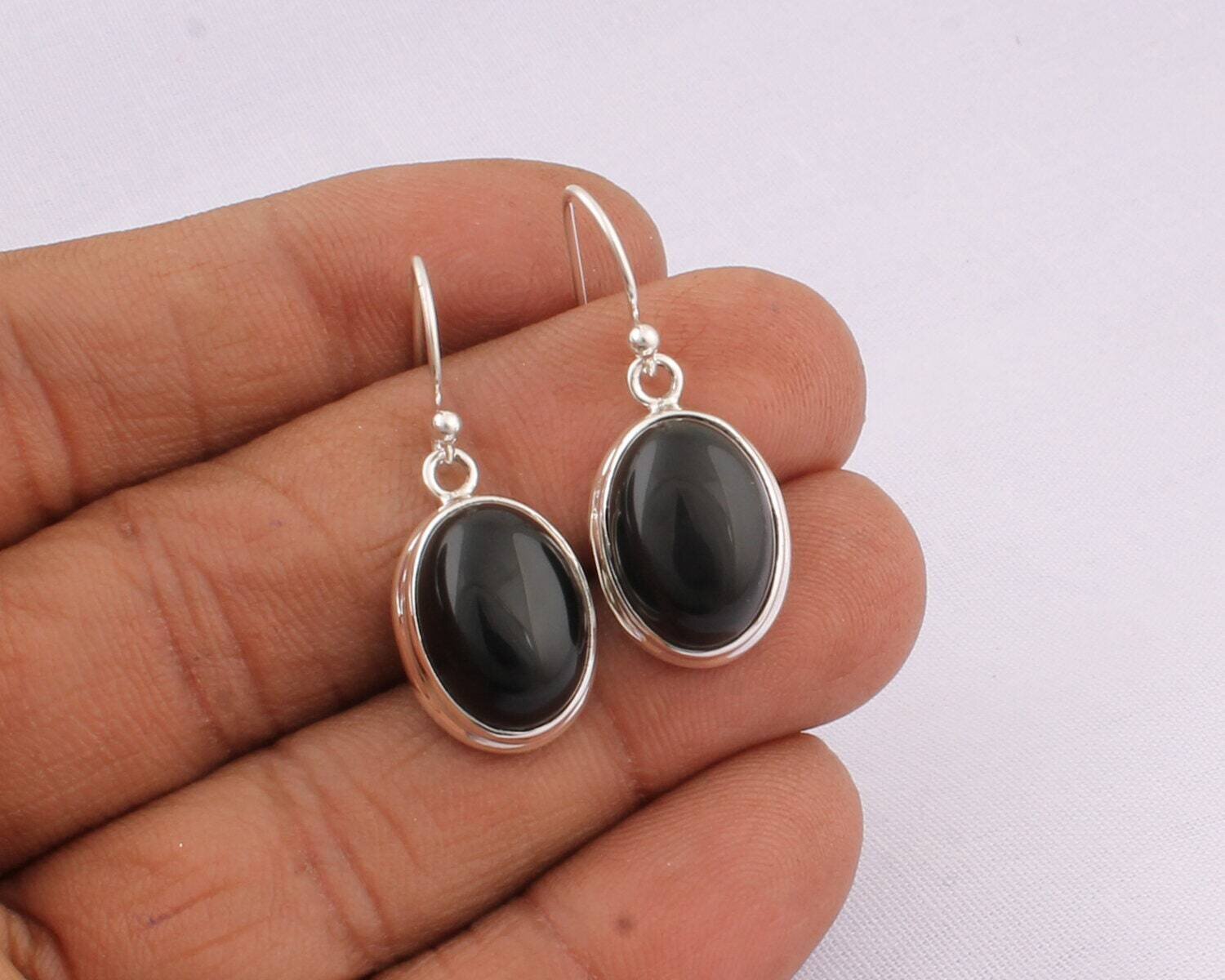 925 sterling Silver Boho Earring Black Spinal Gemstone Earring Cabochon Stone Boho Earring 925-Sterling Solid Silver Earring Handmade