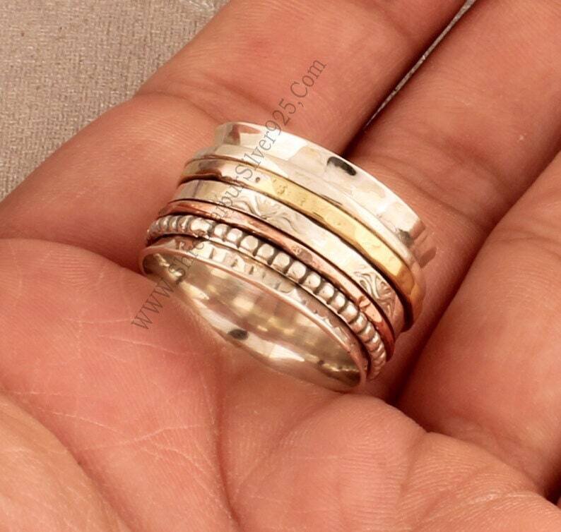 925 Sterling  Solid Silver Spinner RingBirthstone