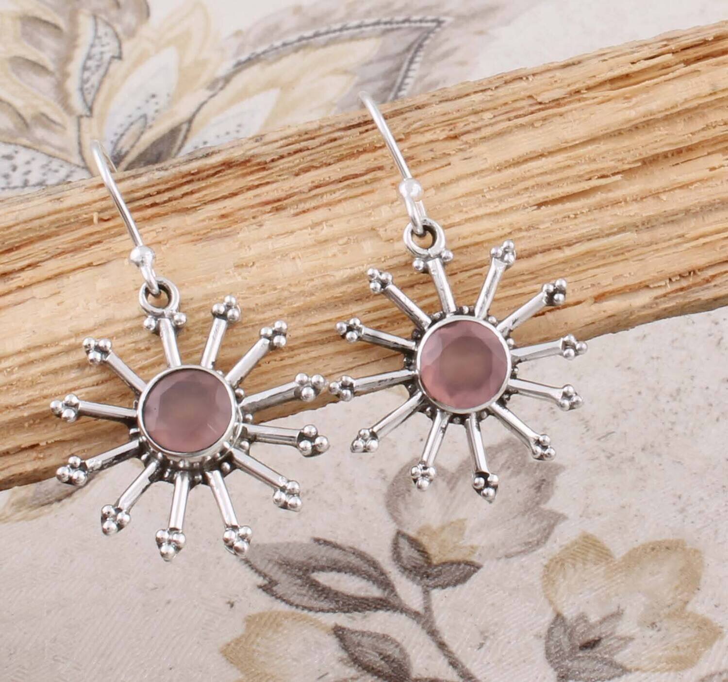 Solid Silver Natural Rose Quartz Top Quality Gemstone Handmade Earring Cut Stone Boho Earring 925Cyber2021Bestseller2021EtsyBirthstone