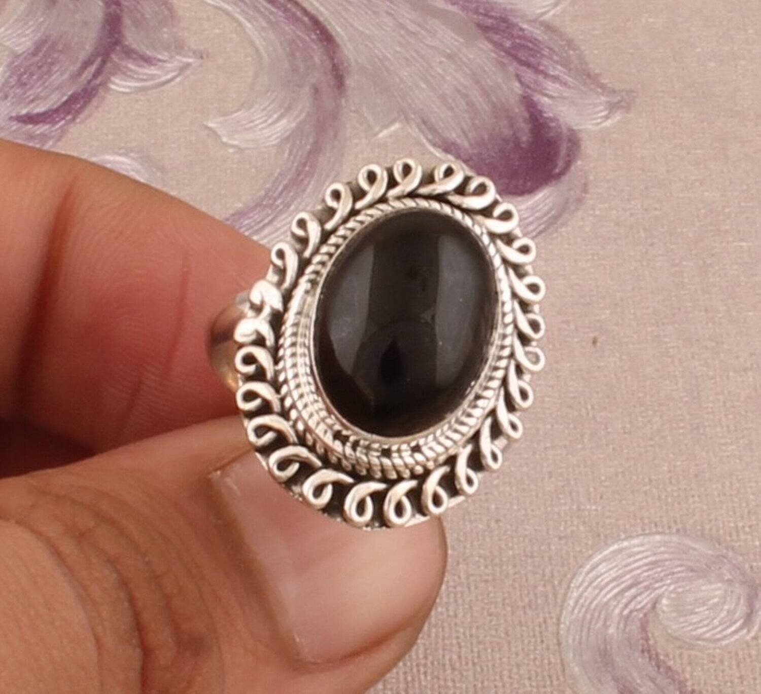 Natural Black Onyx Silver Ring, 925 Sterling Silver Oval Shape Gemstone Ring, Designer Silver Ring, Handcrafted Ring, Engagement Ring, Gift