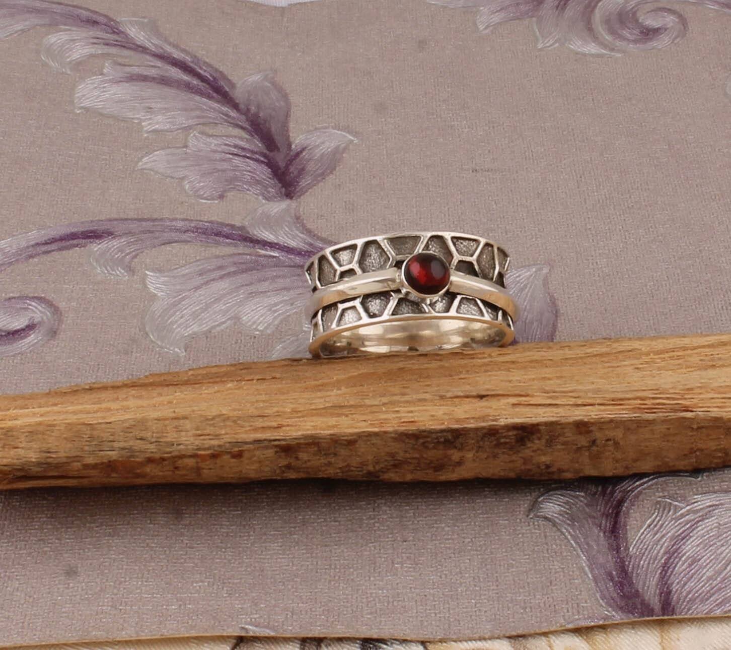 Ring Sterling Silver 925 Red Garnet Ring (SPINNER RING)-Meditation Ring-Silver Spinner Ring-925 Sterling Silver thumb Ring-Silver Ring