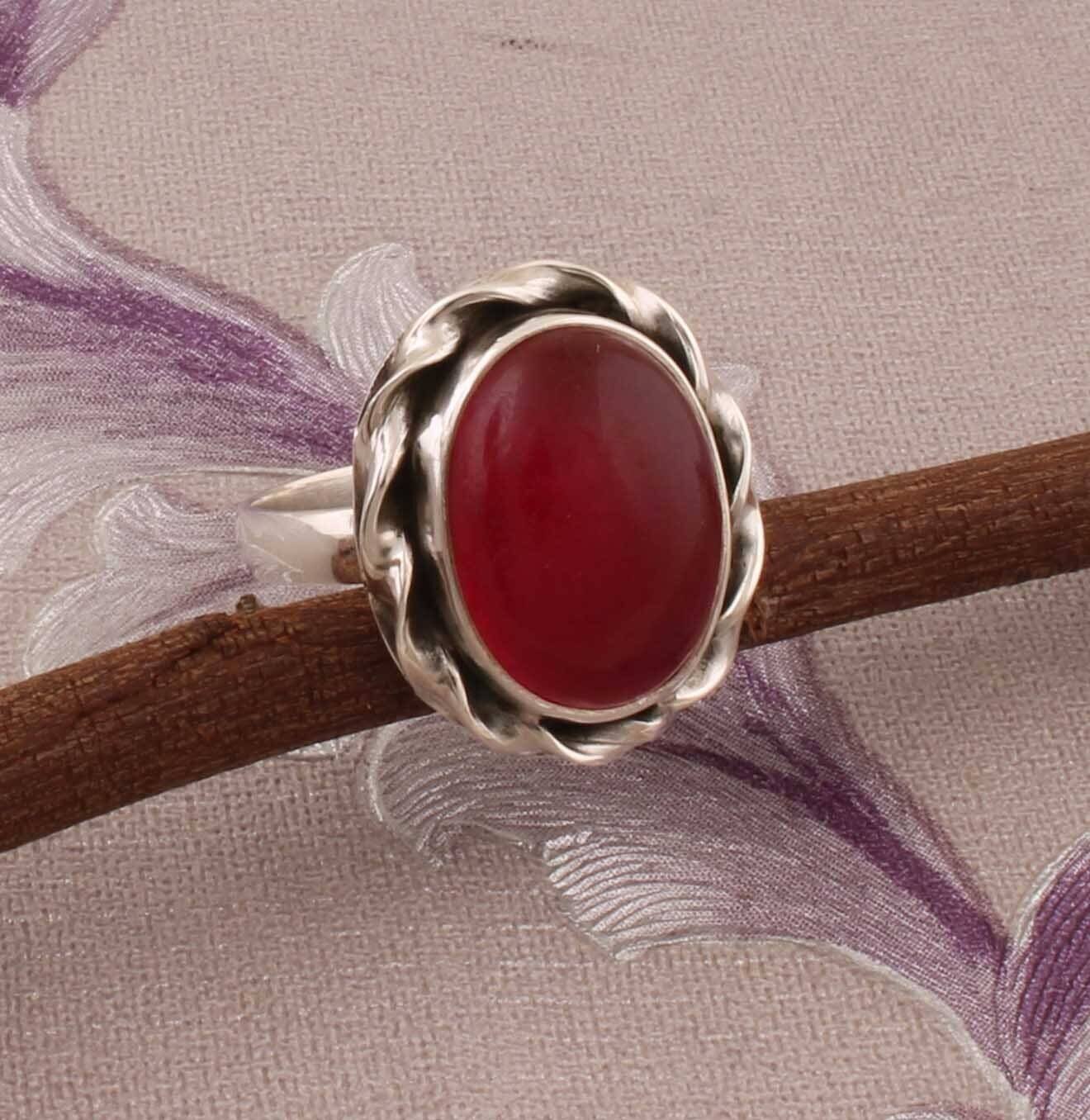 Amazing Ruby Jade Top Quality Gemstone 925-Sterling Silver Ring Middle Finger Ring, Antique Silver Ring Gift For HerCyber2021Birthstone