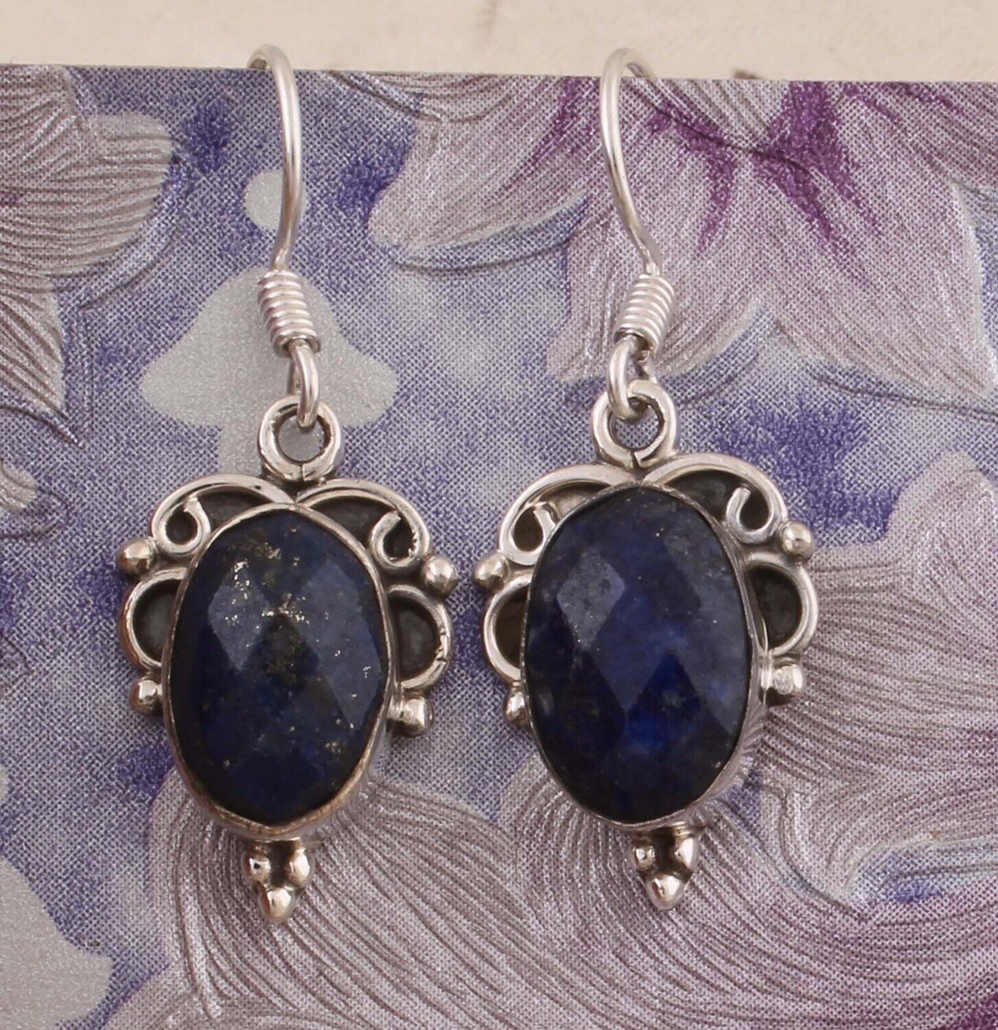 Natural Lapis Top Quality Gemstone Earring 925-Sterling Solid Silver Earring,Leaf Earring,Antique Silver Earring,Wedding Girls Earring