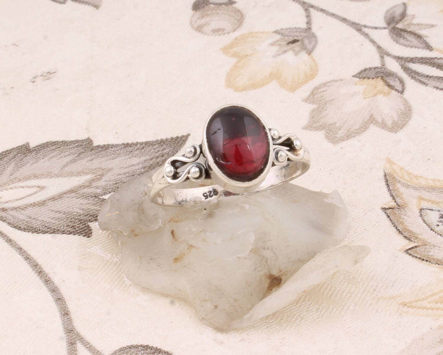 Natural Red Garnet Gemstone Ring Cabochon Transparency Stone Boho Ring-Ring Finger Ring Gift For You !Cyber2021Bestseller2021EtsyBirthstone