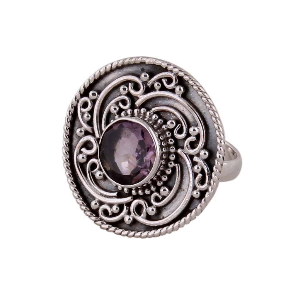 Middle Finger Ring Silver,Solid Ring 925-Silver sterling Ring Natural Amethyst Top Quality Gemstone Ring Handmade Ring (Round Shape Ring)