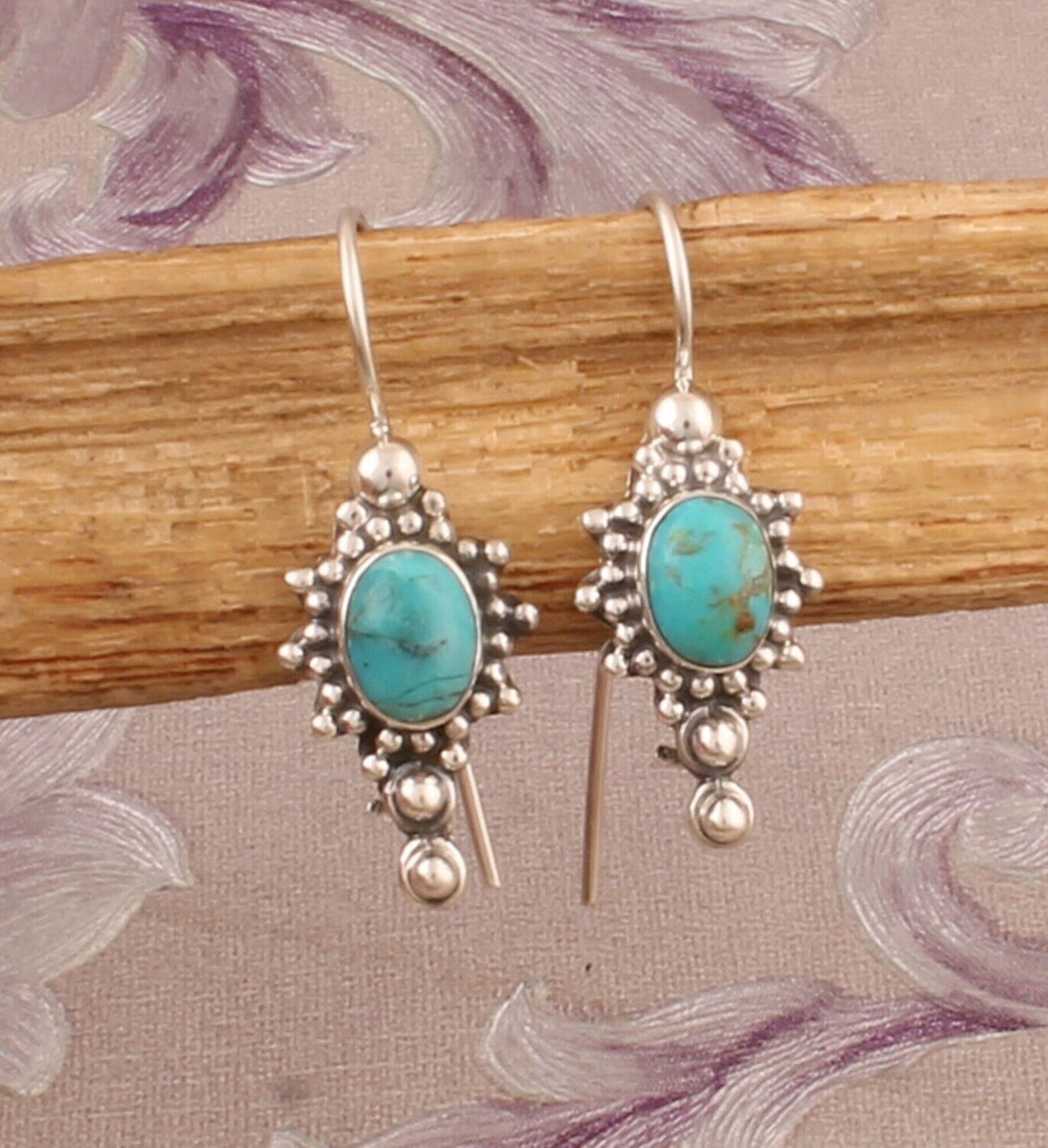 Copper Turquoise Silver Earrings, Designer Dotted Oval Shape Gemstone Earrings, 925 Sterling Silver Earrings, Handmade Earrings, Gift Idea