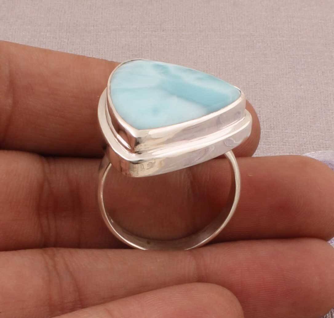 Natural Amazing Larimar AAA+Quality Gemstone Ring 925-Sterling Silver Ring,Engagement Ring,Antique Silver Ring,Middle Finger RingCyber2021
