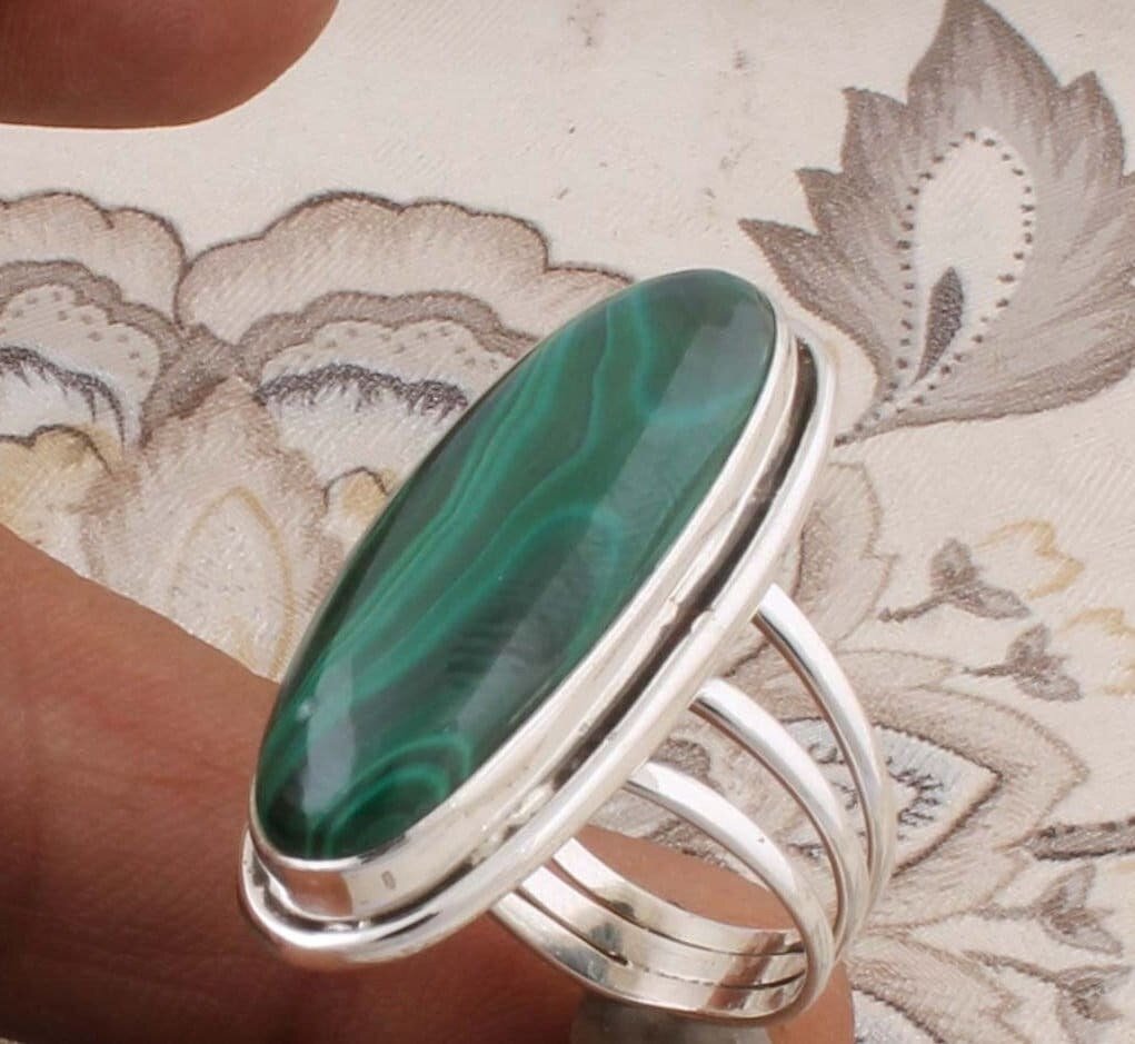 Natural Malachite Top Quality Gemstone Ring 925-Antique Silver Ring,Middle Finger Ring,Sterling Silver Ring,Wedding Ring,Gift Item Ring