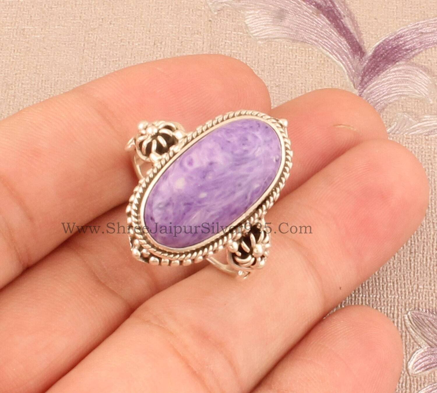 Charoite Ring Oval Handmade Silver Gemstone Jewelry 925 Sterling Silver Ring For Women Engagement Vintage Dainty Charoite Ring For Gift Idea