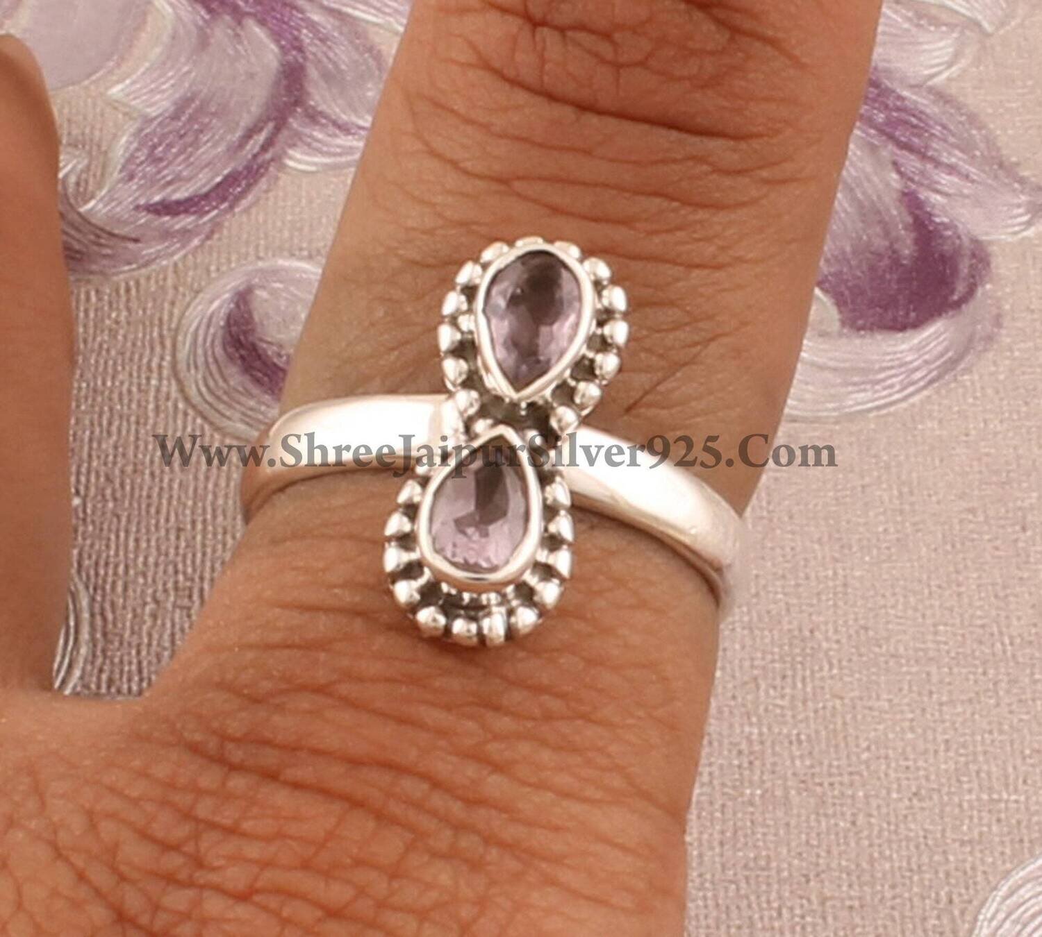 Natural Amethyst Solid Silver Ring For Women, 925 Sterling Silver Natural Gemstone Ring For Her, Amethyst Handmade Bridesmaid Ring For Gift