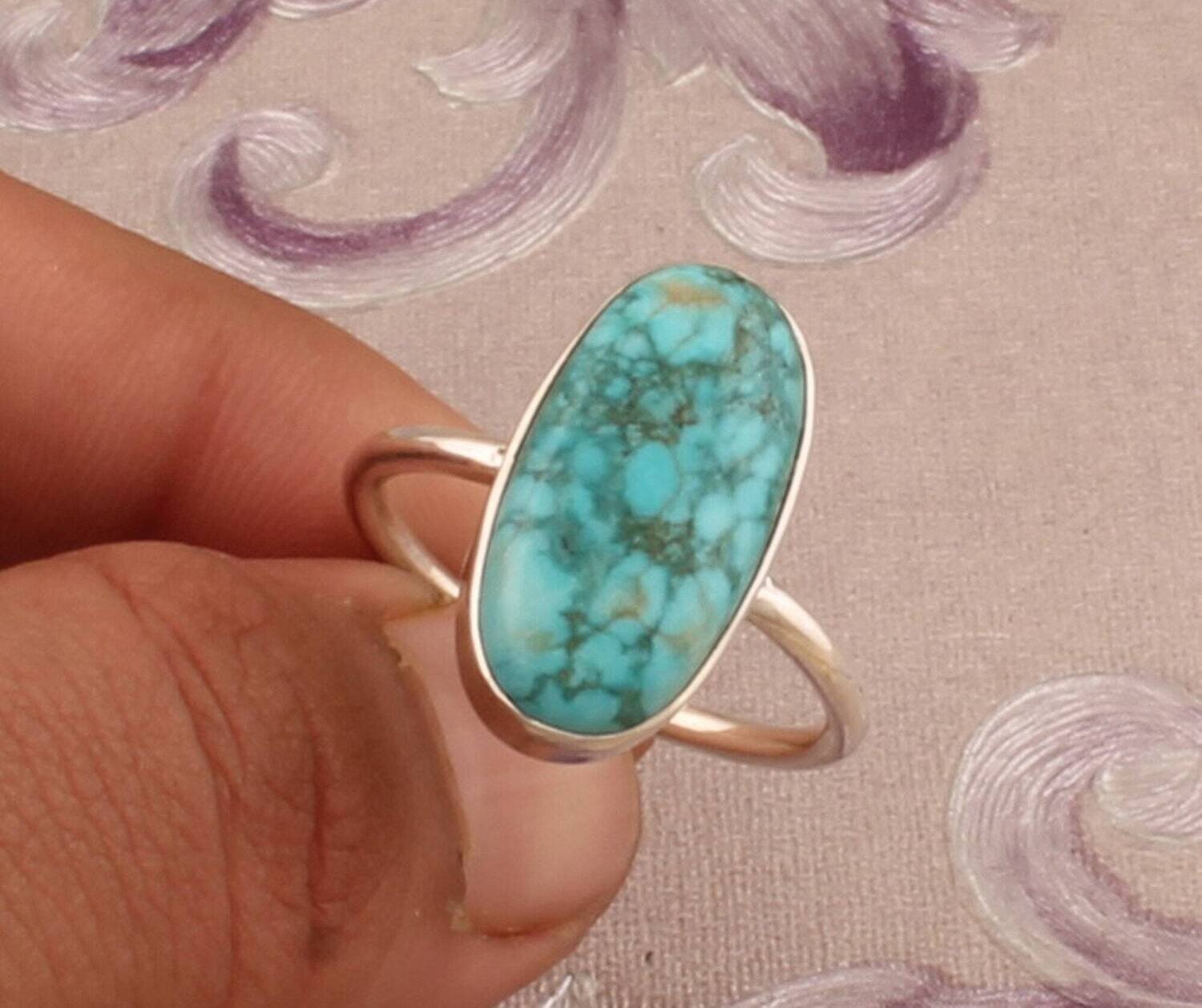 925 Sterling Silver Blue Copper Turquoise Oval Gemstone Ring, Handmade Gemstone Silver Ring, Engagement, Women Jewelry Wedding Gift For Her.