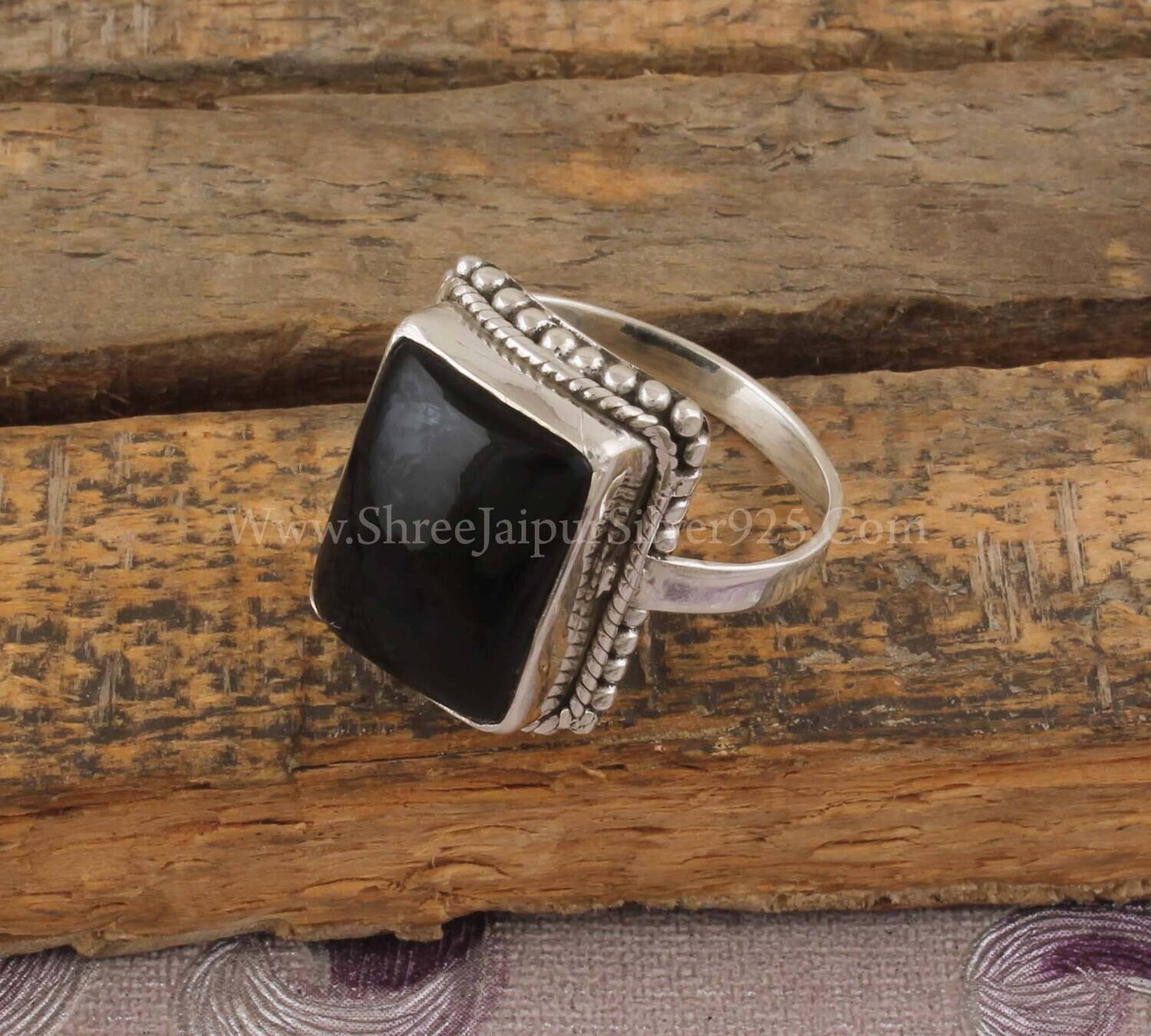 Natural Black Onyx Lucifer Ring, 925 Sterling Silver Rings For Women, Rectangle Handmade Gemstone Jewelry, Bridal Engagement, Vintage,