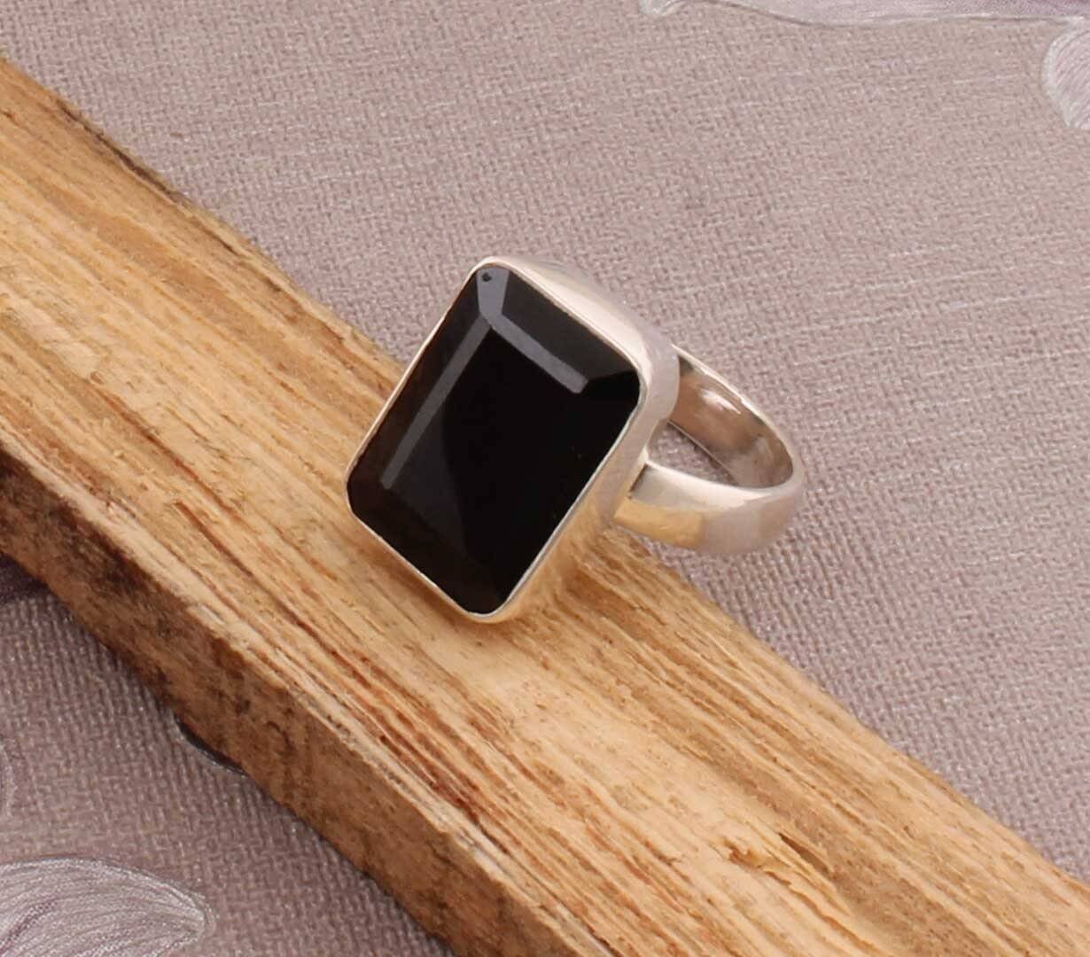 Lucifer Black Onyx AAA+Quality Gemstone Ring,Middle Finger Ring,Engagement Ring 925-Sterling Silver Ring,Antique Silver RingBirthstone