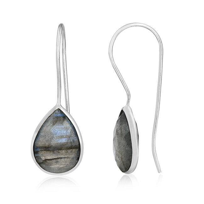 925-Sterling Solid Silver Earring With Labradorite Gemstone Handcrafted Earring Blue Fire Stone Boho Earring Gift For You ! L# -284118-E